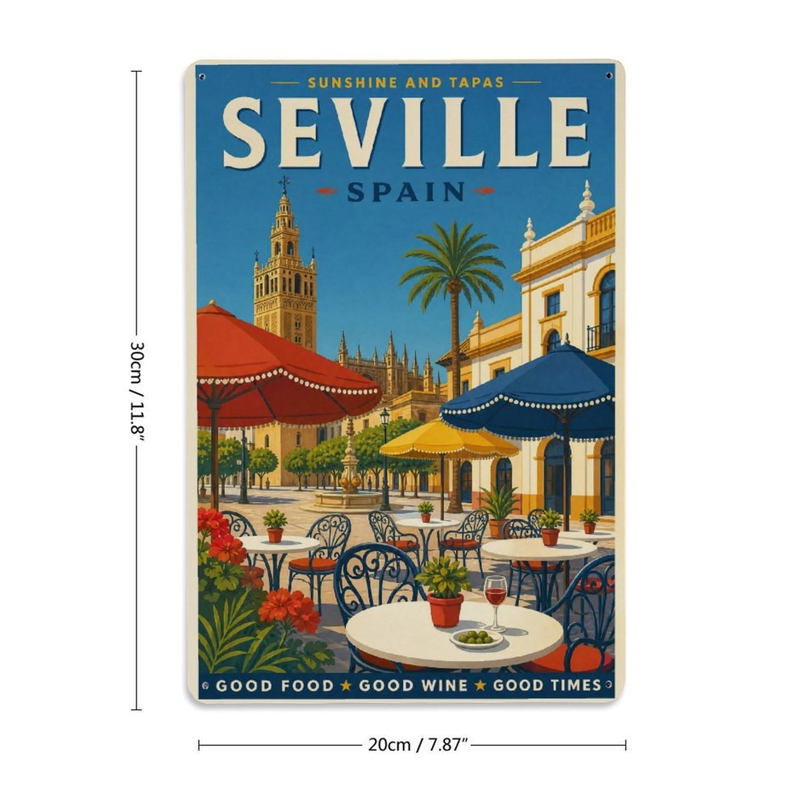 Huiyhb 8X12inch(20X30cm) Vintage Travel Seville Cafe Terrace Sunny Plaza Life ((1)) Metal Tin Sign