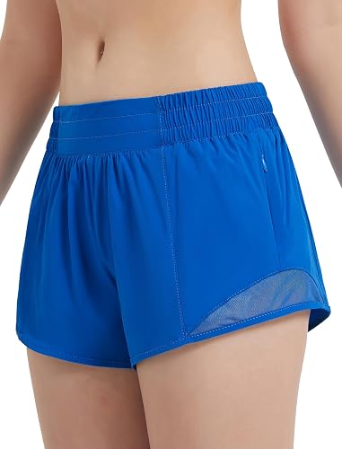 EXARUS Girls 2.5"/4" Athletic Shorts Running Workout Track with Liner Zip Pocket Lightweight Gym Sports for Kids 6-12Y - 2.5" Inseam - 12 Years - Blue