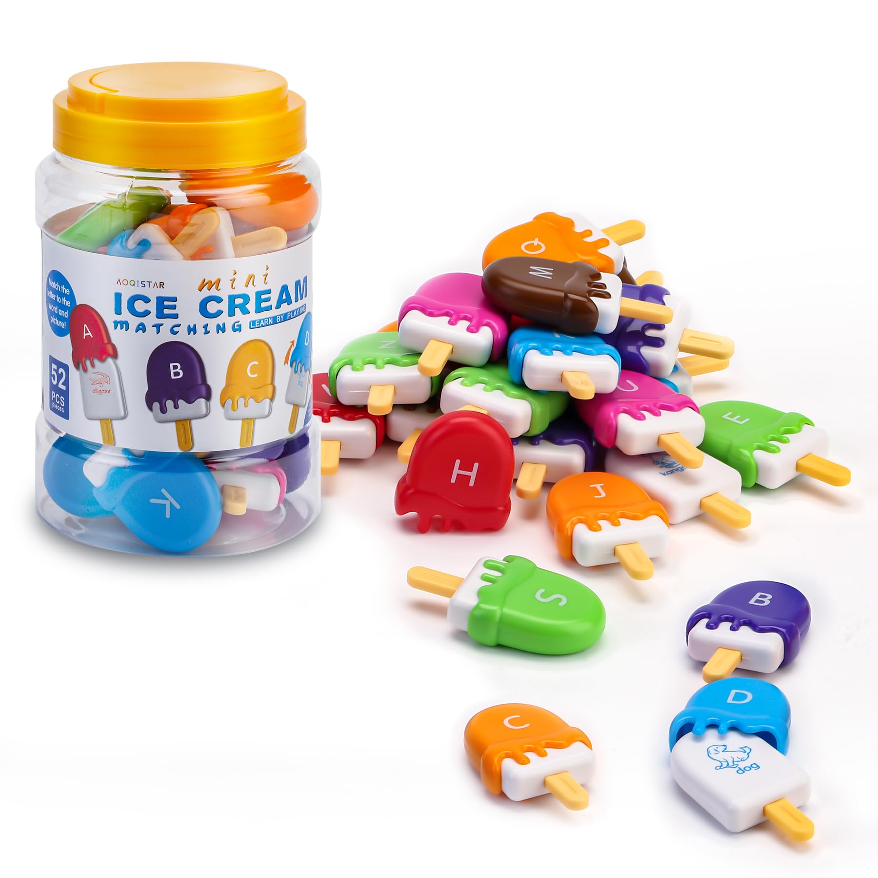 FQKIOMY Ice Cream Toys for Toddlers 1-3,Montessori Alphabet Learning Color Sorting & Letter Matching Games Preschool Educational Sensory Fine Motor Skills Toy Gift for 1-2 Year Old Boys Girls