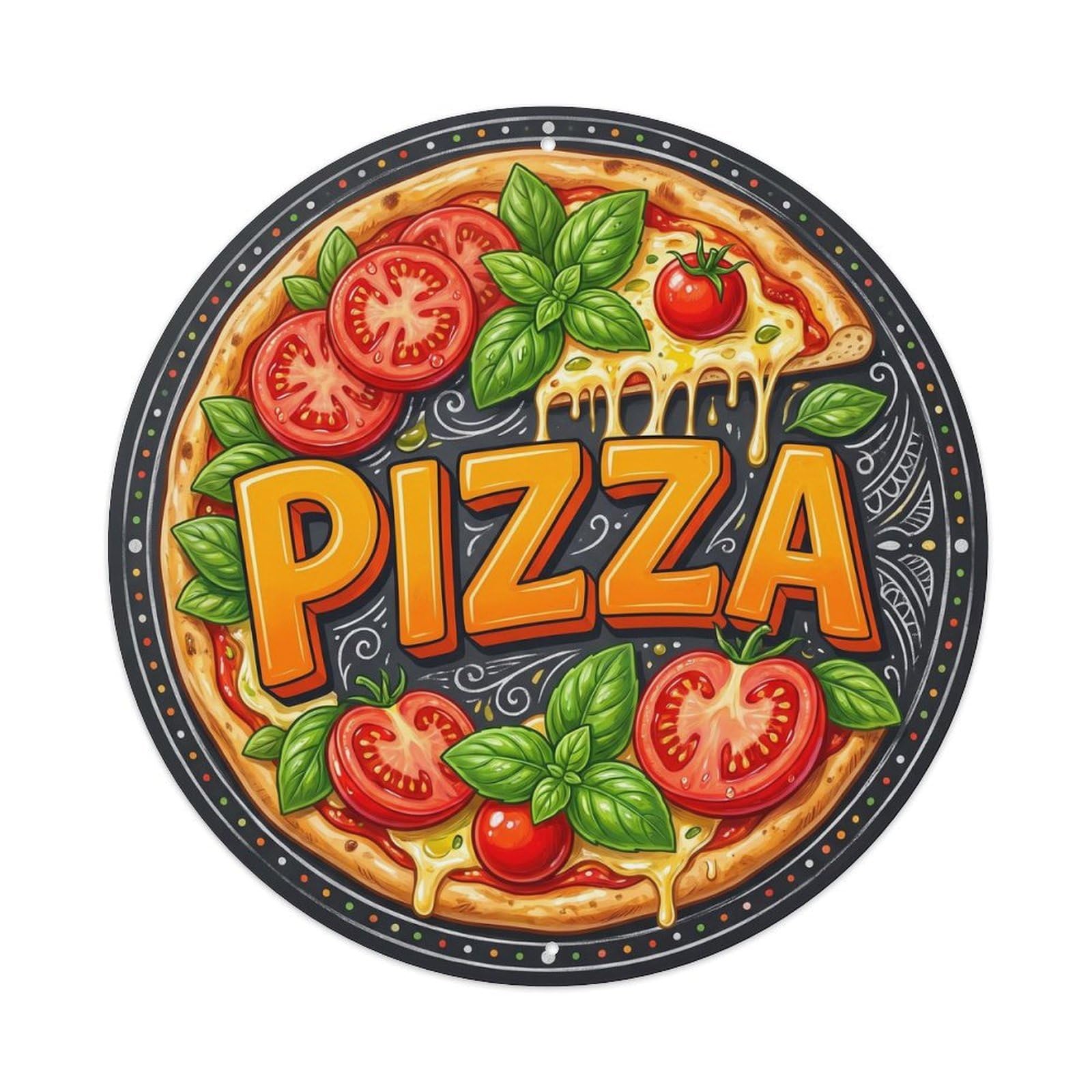 Yrnq 8X8inch Vintage Style Vintage Pizza Basil Tomato Food Decoration Metal Tin Sign