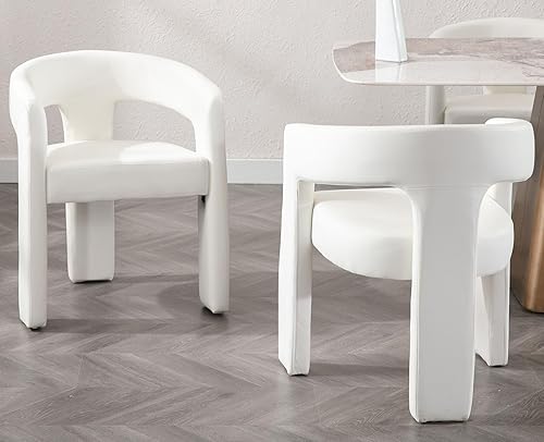 Miniatura 8 de VESCASA Silla de comedor de piel sintética con respaldo abierto, sillón lateral tapizado moderno con 3 patas para cocina, comedor, sala de estar, 1
