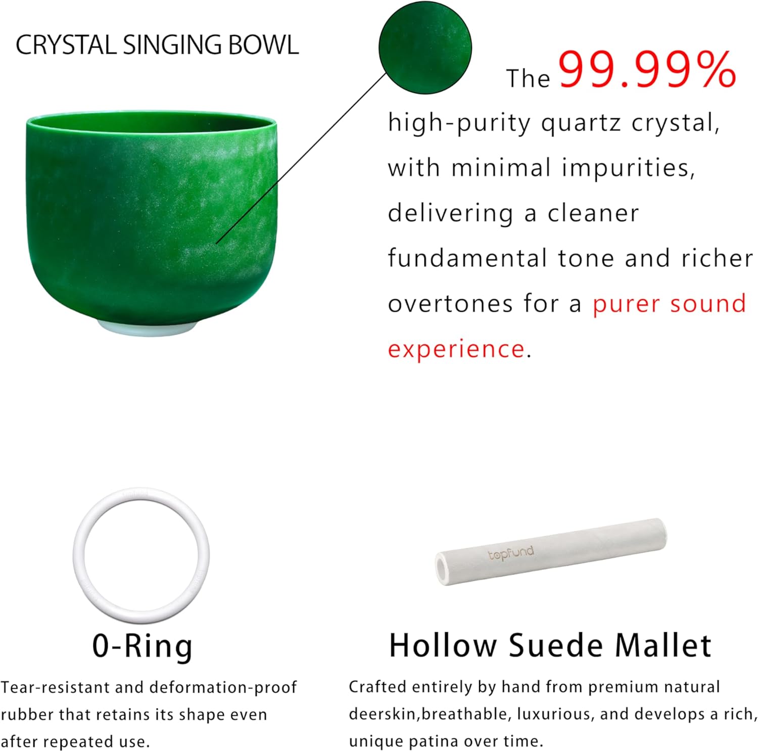 TOPFUND Emerald Fusion F# Note Crystal Singing Bowl Thymus Chakra 10 Inch with Suede Mallet