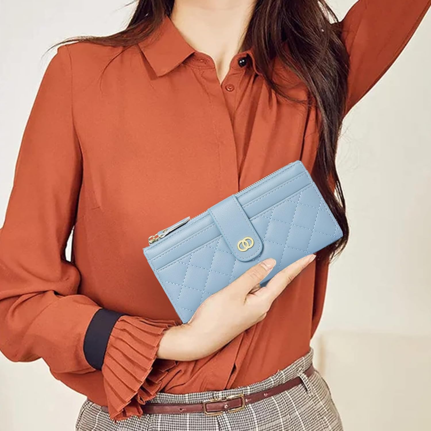 Womens Wallet Slim Rfid Blocking Bifold Leather Credit Card Wallets for Women Clutch with Zipper Coin Pocket - Image 5