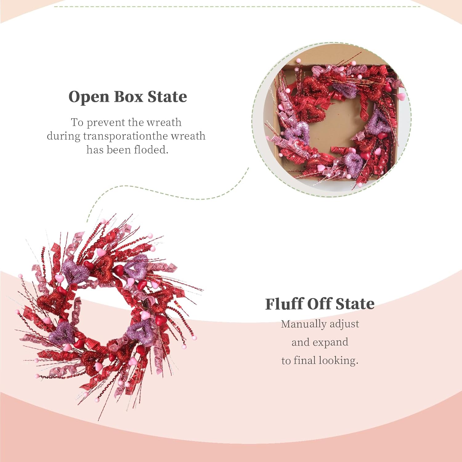 22 Inch Valentine's Day Wreath for Front Door - Red & Pink Glitter Heart Wreath, Valentine's Day Decor for Wall Door Fireplace Home Wedding Anniversary - Image 4