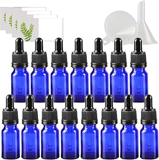 DLIBUY 20 Pieces 10ml Blue Glass Dropper Bottles with Glass Pipettes with Tamper Evident Screw Cap for Essential Oil Blends Perfume Fragrance Cosmetic Vials Travel Refillable