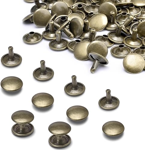 Miniatura 11 de 200 juegos de remaches de cuero con tapa redonda de 6 mm, remaches de doble tapa, pernos metálicos tubulares para reparación de llaveros de bolso