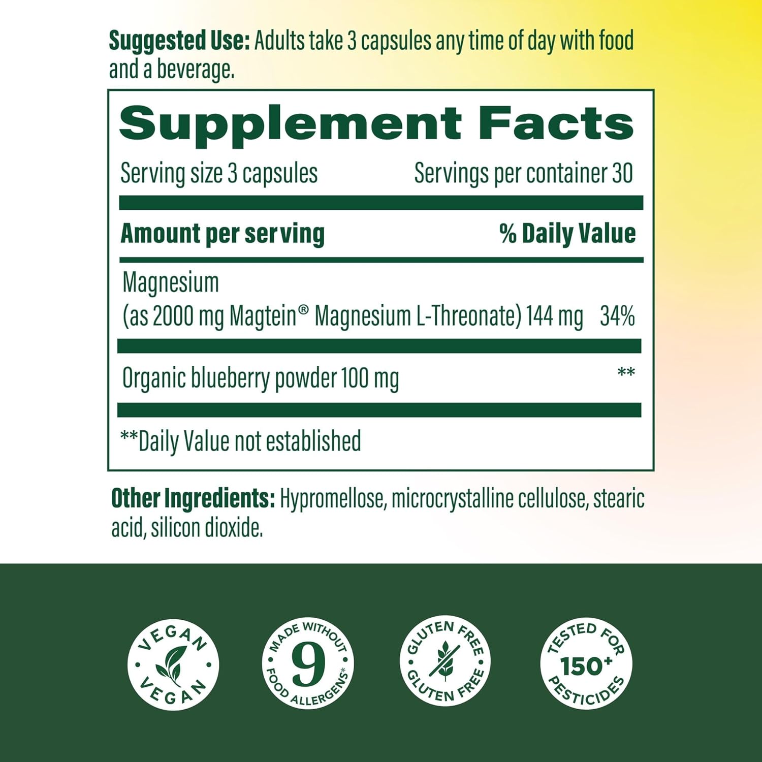 MegaFood Magtein Magnesium L-Threonate - Magnesium Supplement 2000mg Per Serving - Supports Short-Term Memory, Focus, Alertness & Normal Sleep Cycles - Vegan, Gluten Free - 90 Capsules, 30 Servings