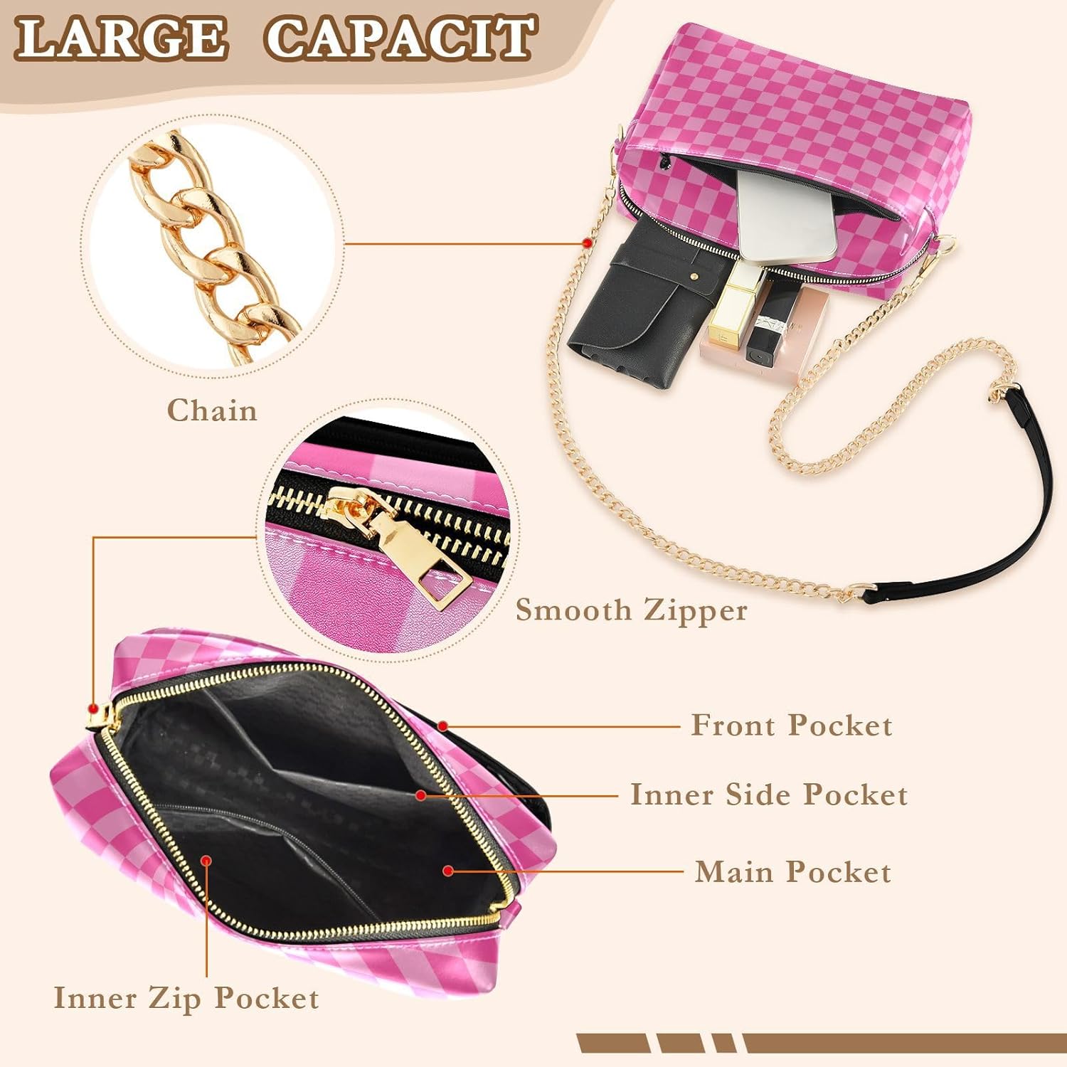 Leopard Crossbody Bags Purses for Women Brown Leather Handbag Shoulder Bag Wallets for Travel