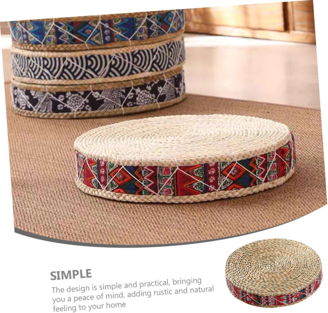 Alipis Braided Floor Pillow Cushion 30cm X 7cm Natural Woven Grass Meditation Pad Japanese Style Seat Cushion for Yoga and Outdoor Patio Use