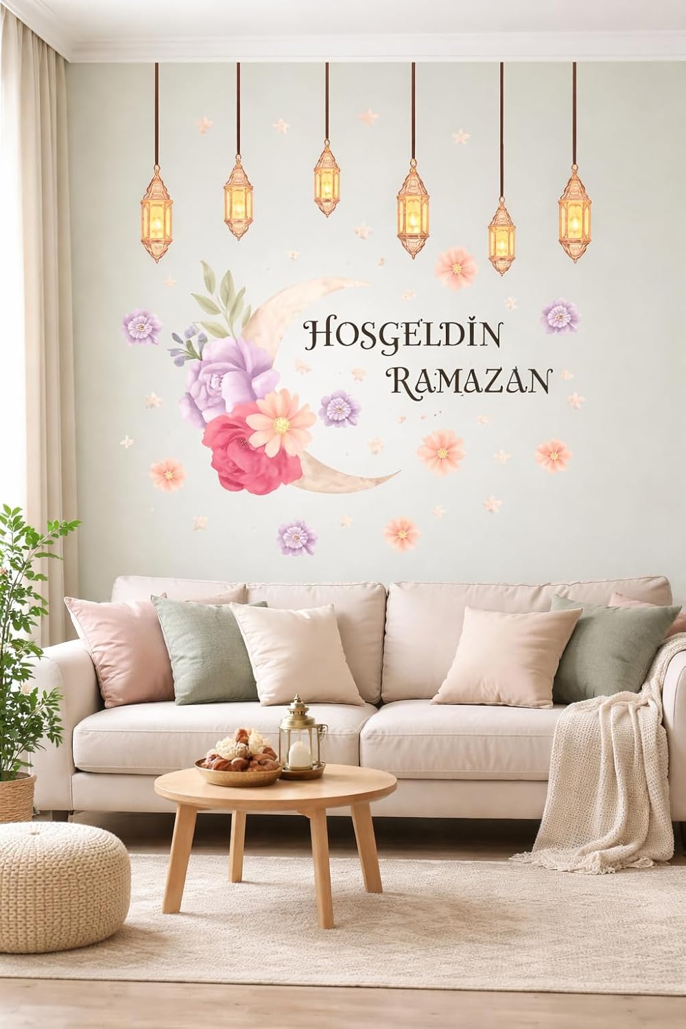 Sticker Hoş geldin Ramazan Dekorlu Ahşap Kapı Süsü, Ramazan Süsleri, Sahur, İftar