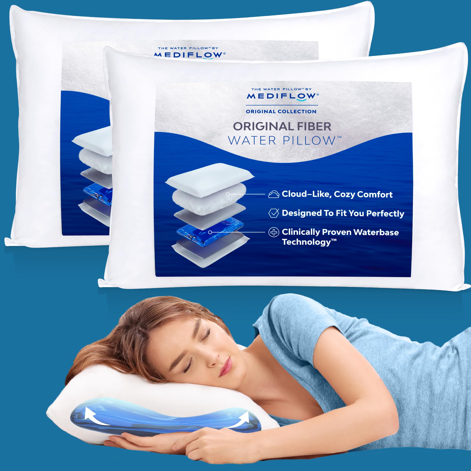 Mediflow Fiber Water Pillow Adjustable Pillow for Neck Pain Relief
