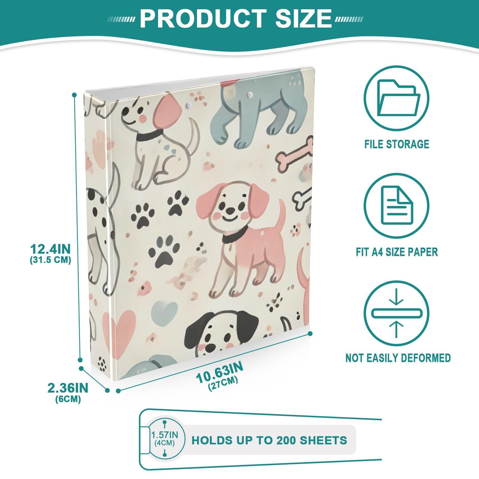Cute Dog Cream 3 Ring Binder Flexible D Ring Binder with Pockets 3 Ring Binders for School, College, Office