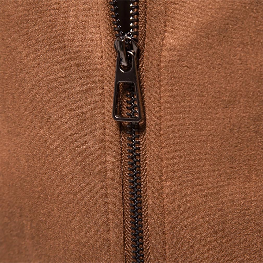 Mens Suede Turn Down Collar Jacket Casual Business Faux Leather Trucker Jackets Coat for Men