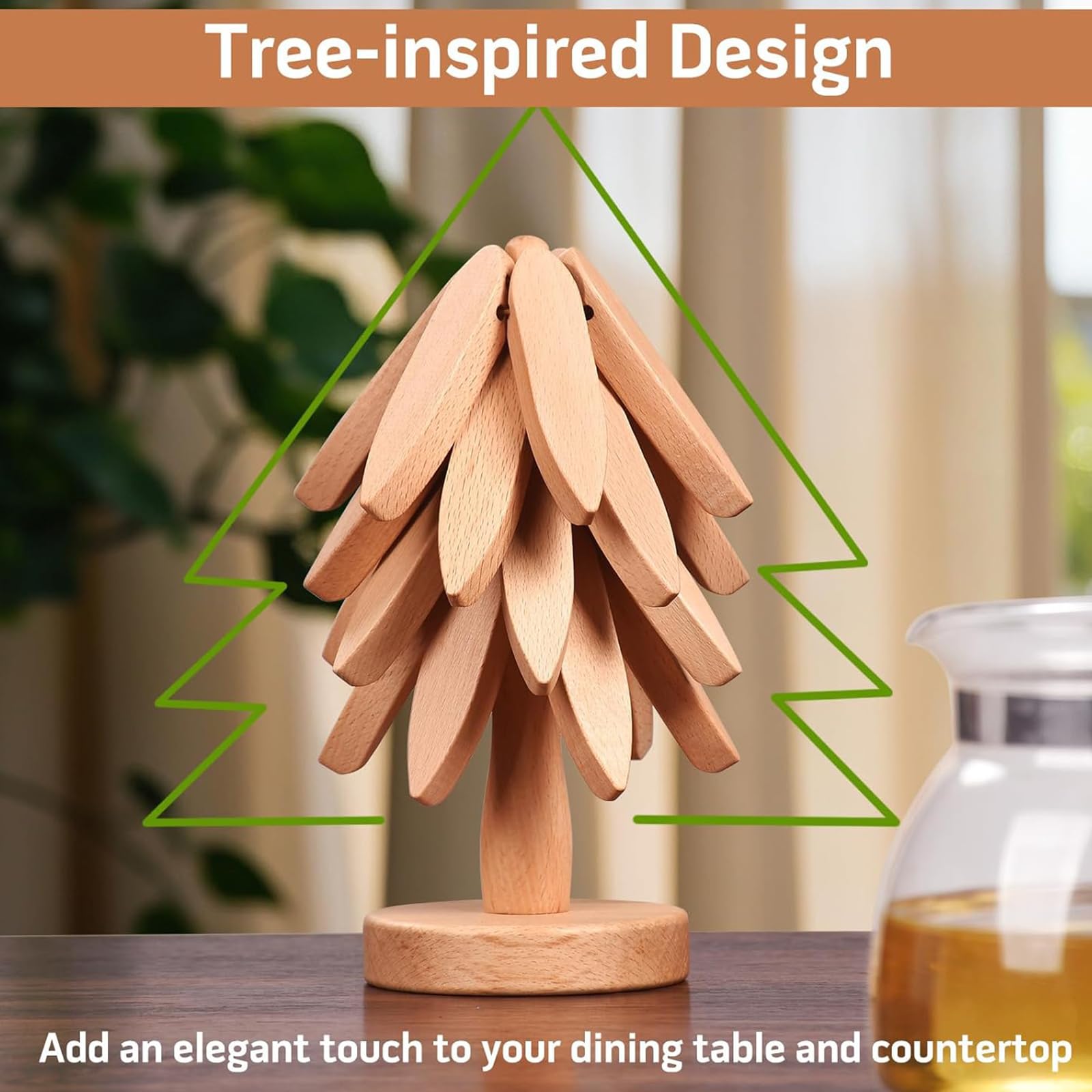 Dessous de plat pliable en bois avec coussinets isolants pour servir des plats chauds