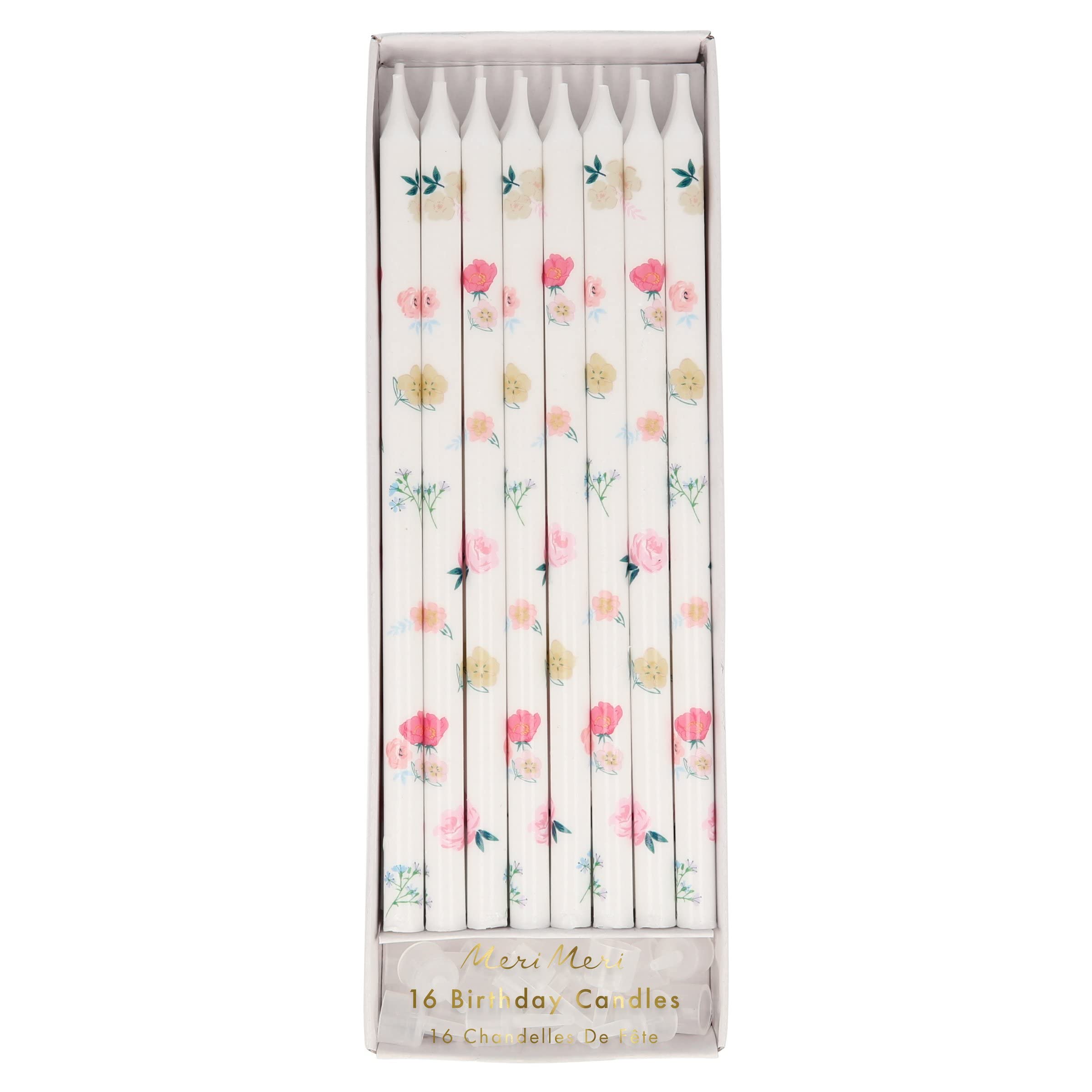 Meri Meri Floral Happy Birthday Candles For Cake (Pack Of 16), 2 Sizes Of Birthday Cake Candles, Unscented, Candles