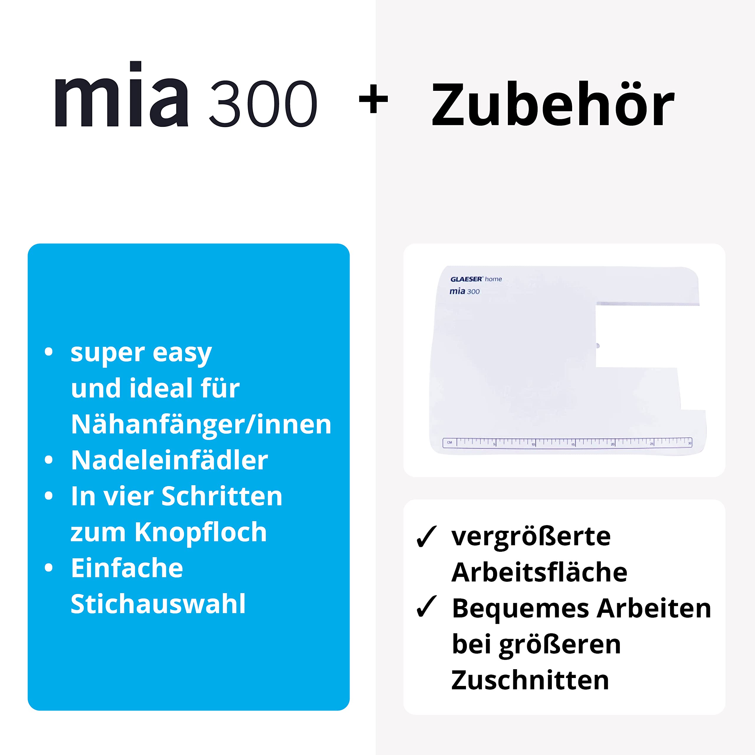 GLAESER home Maszyna do szycia Bundle | maszyna do szycia dla początkujących i maszyna do szycia owerloków | łatwa obsługa | cyfrowa maszyna do szycia (maszyna do szycia (Mia300) + owerlok)