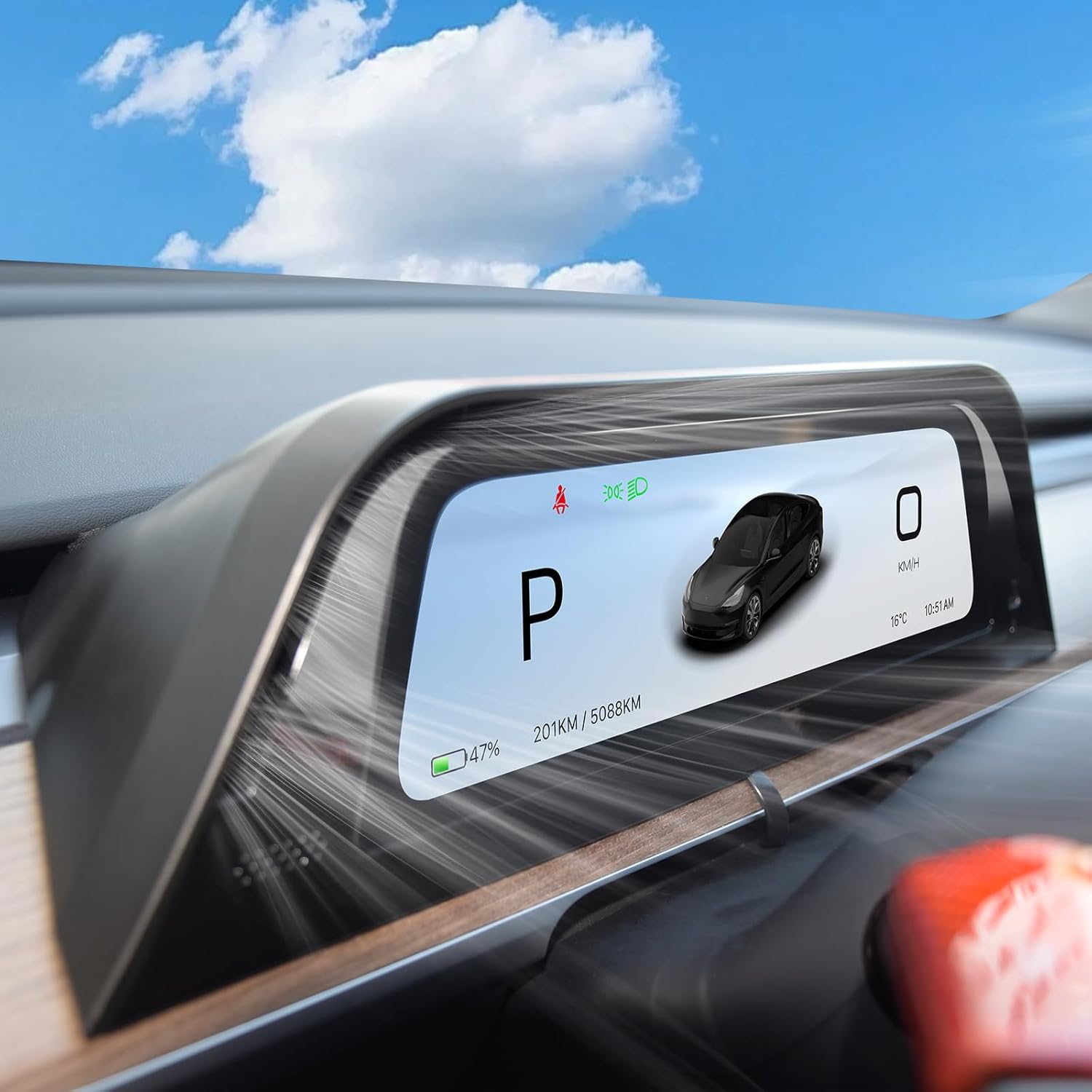 Heads Up Dispaly with Air Vent​ for Tesla Model Y 2019-2024 & Model 3 2017-2023 9.66" Screen - Wireless CarPlay Android Auto, Blind Spot,Anti-Glare Screen product image