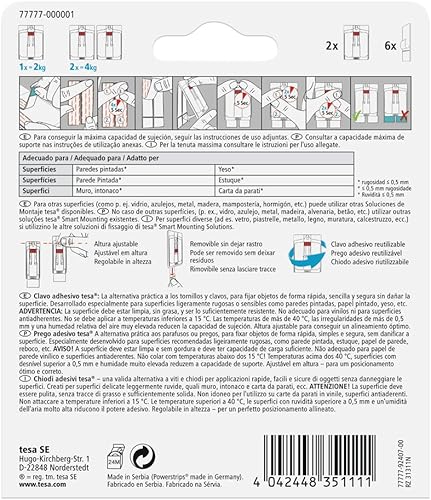 Miniatura 2 de Tesa 777770000100Gancho calcomanía ajustable para paredes pintadas y yeso (4.4pound)