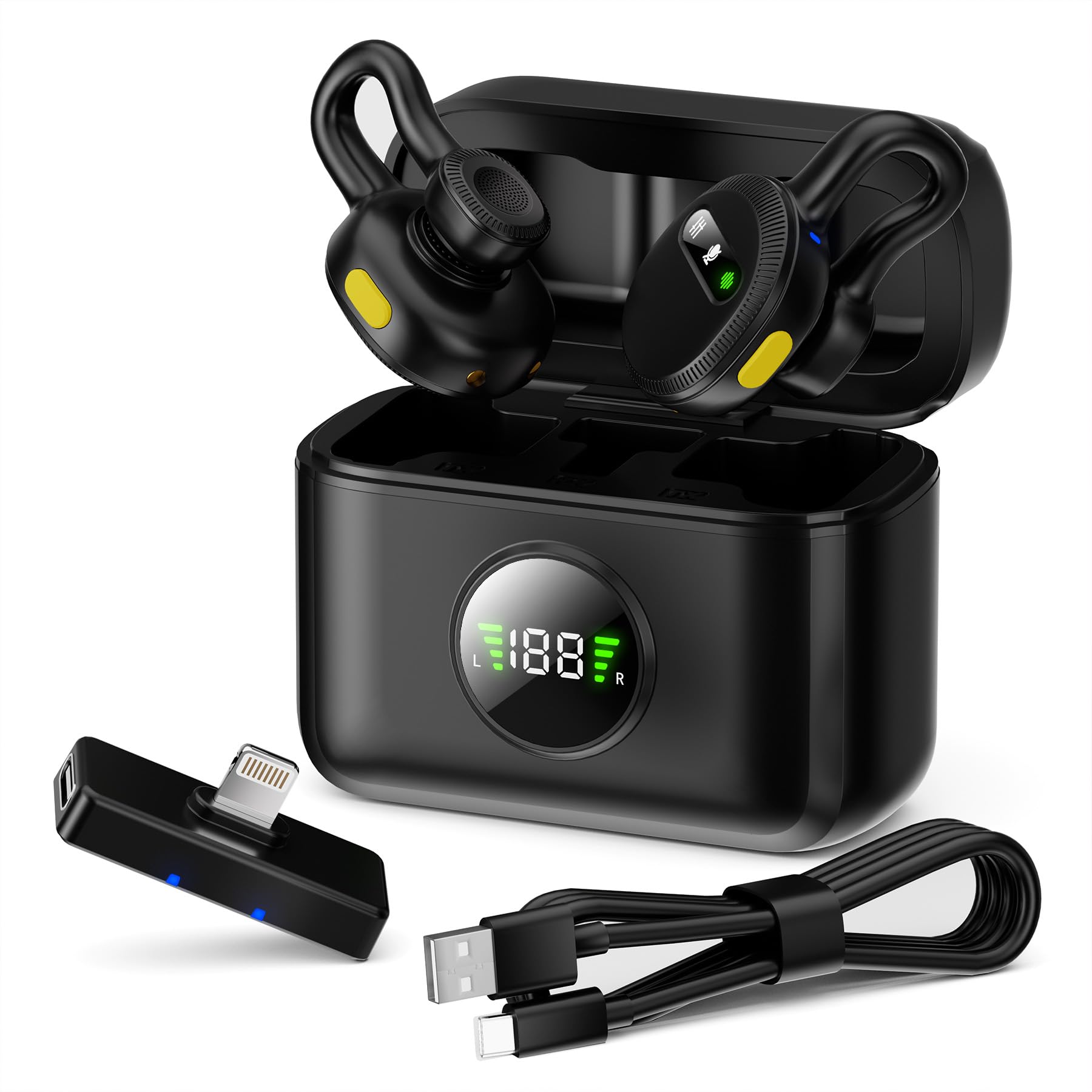 Tisino mini Wireless Lavalier Microphone for iPhone with Lighting Plug, Noise Reduction Mini Clip-on Lapel Mic with Charging Case, Portable for YouTube, TikTok, Vlog, Podcast, Interview，Black