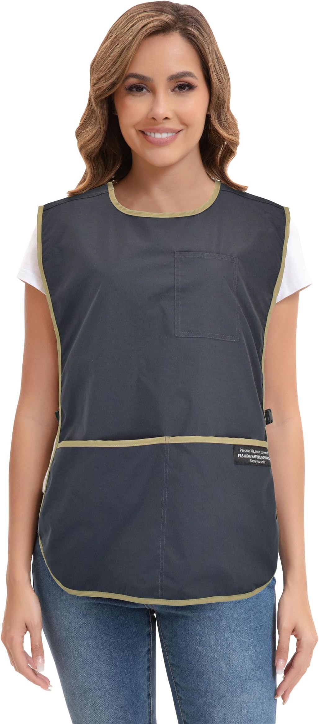 Waterproof Cobbler Apron for Women Men with Pockets Adjustable Buckle Design Hair Stylist Apron for Garden Cooking