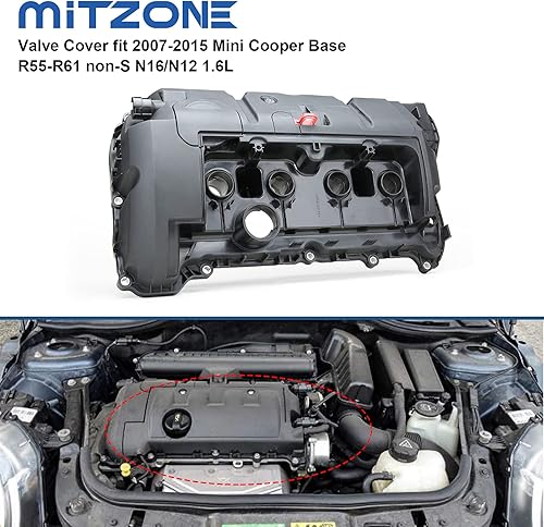 Miniatura 2 de MITZONE Cubierta de válvula de culata compatible con Mini Cooper Base R55-R61 non-S N16N12 1.6L Reemplazar # 11127646554