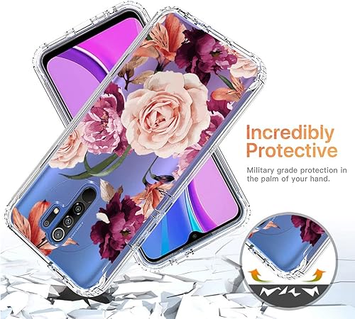 Miniatura 7 de Funda para Redmi 9/Redmi 9 Prime/Poco M2 M2004J19PI con protector de pantalla de vidrio templado, diseño floral a prueba de golpes, carcasa