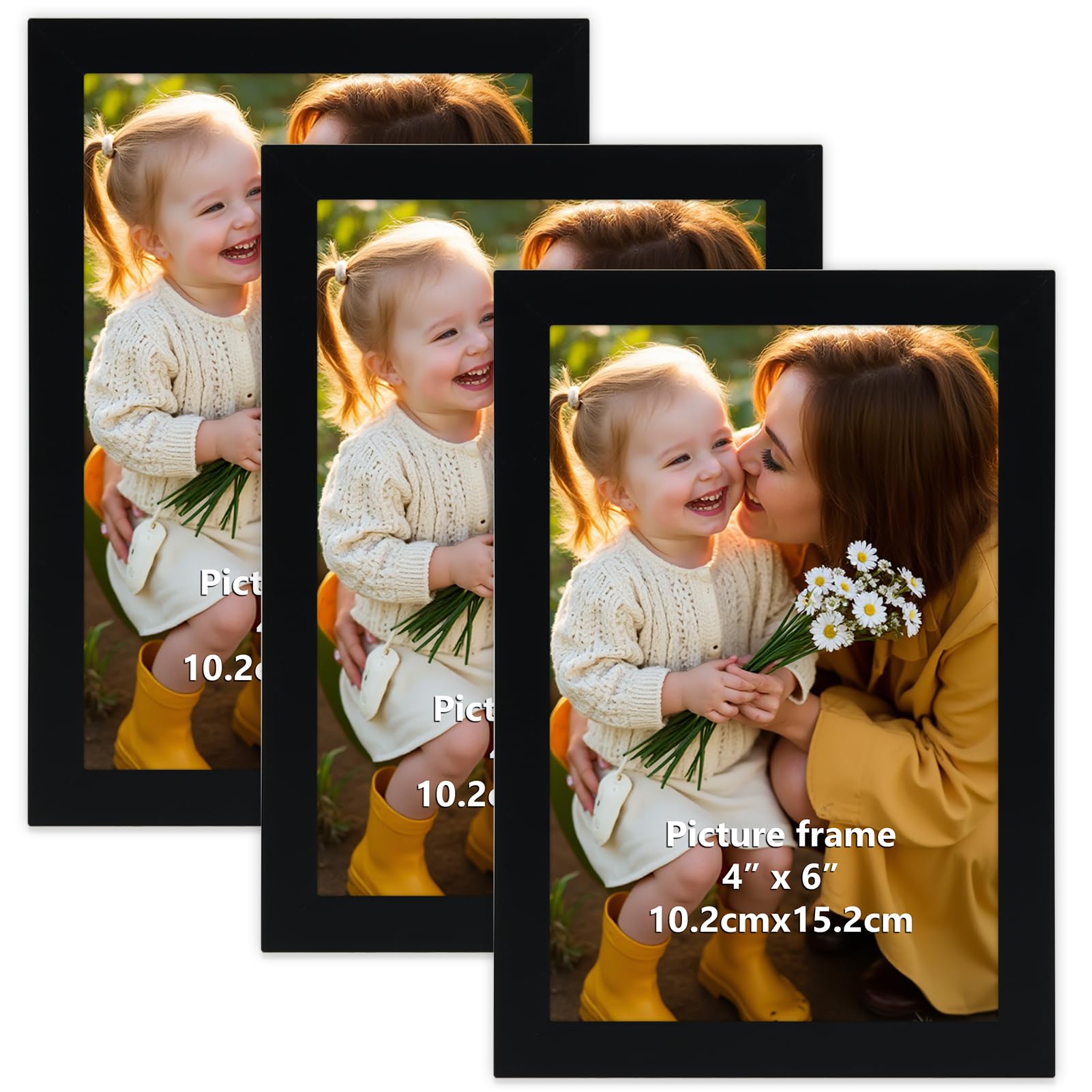 Hoikwo Black 6x4 Photo Frames Pack of 3, Picture Frames 6x4 for Wall or Tabletop Display Horizontal & Vertical Orientation