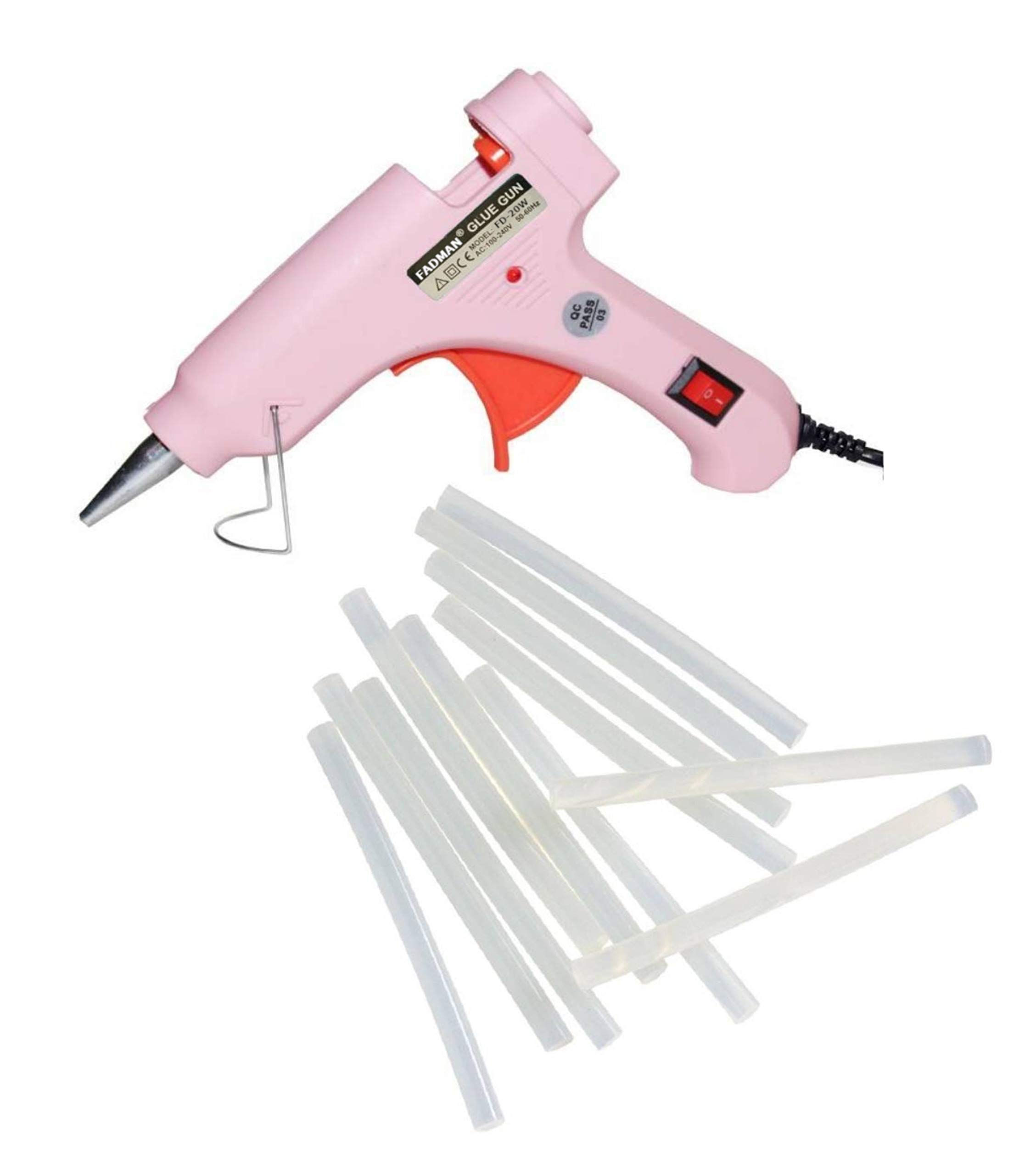 FadmanElectric 20W Pink Mini Hot Melt Glue Gun With 12 Pcs Hot Melt Glue Stick Standard Temperature Corded Glue Gun (7 mm)