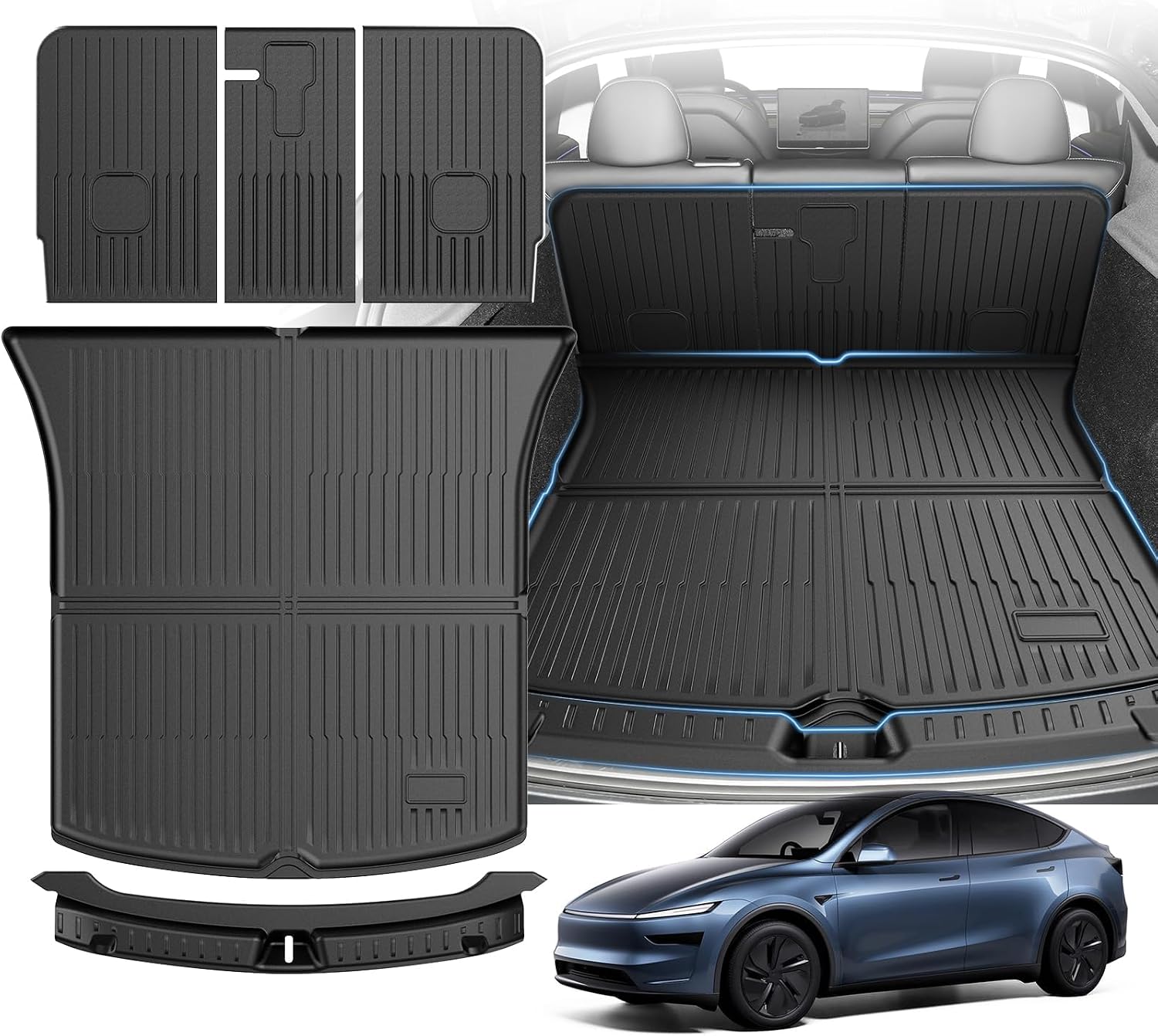 Model Y Cargo Mat - Trunk Mat for 2025 2026 Tesla Model Y Juniper 5 Seat, All Weather Cargo Liner with Backrest Mat and Door Sill Guards for Model Y Accessories, Heavy Duty Rubber Car Mats