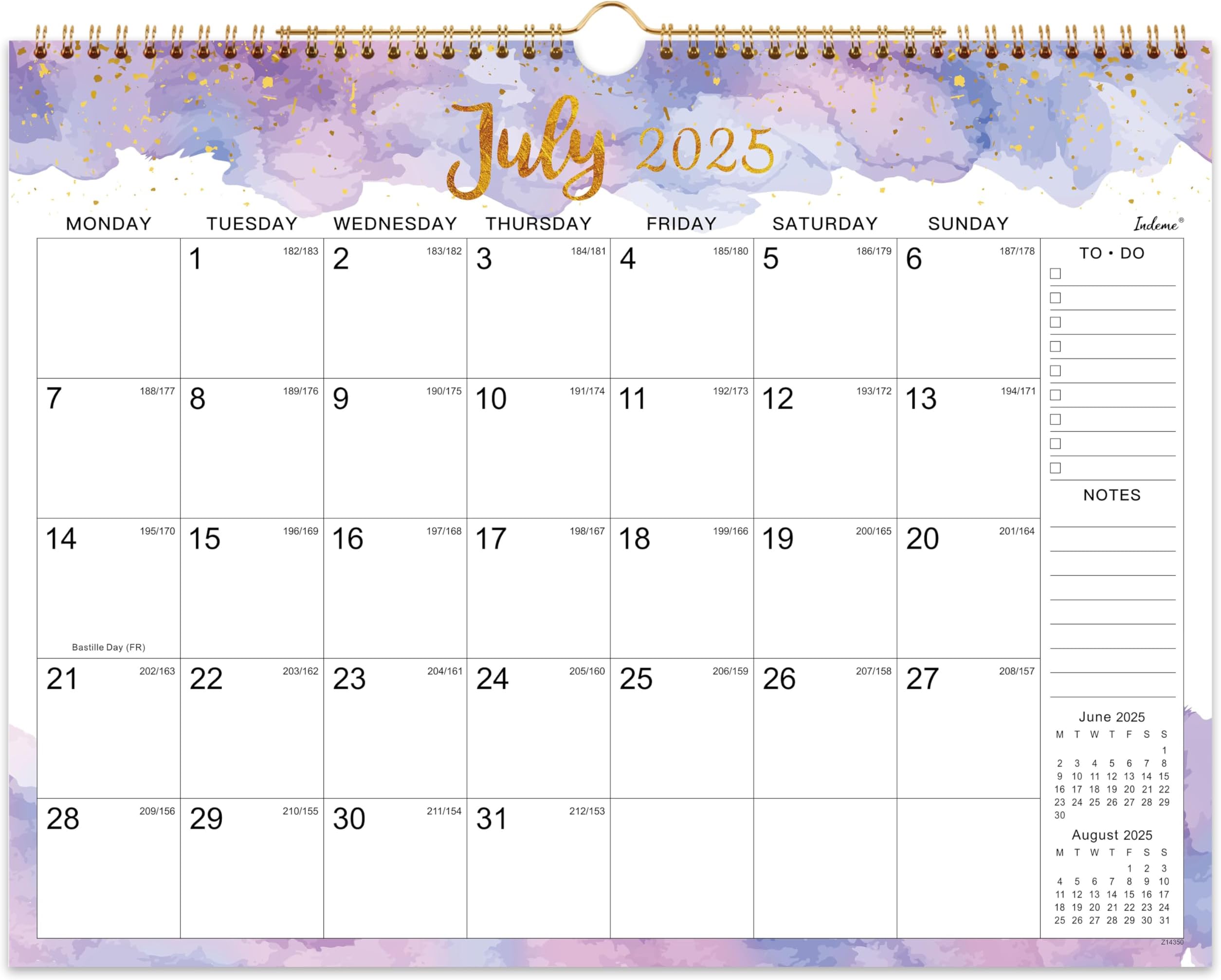 Calendar 2025-2026 - Calendar 2025-2026 uk Covers Jul. 2025 to Dec. 2026 , Wall Calendar 2025-2026 month to view, 15" x 11.5", Ink and wash