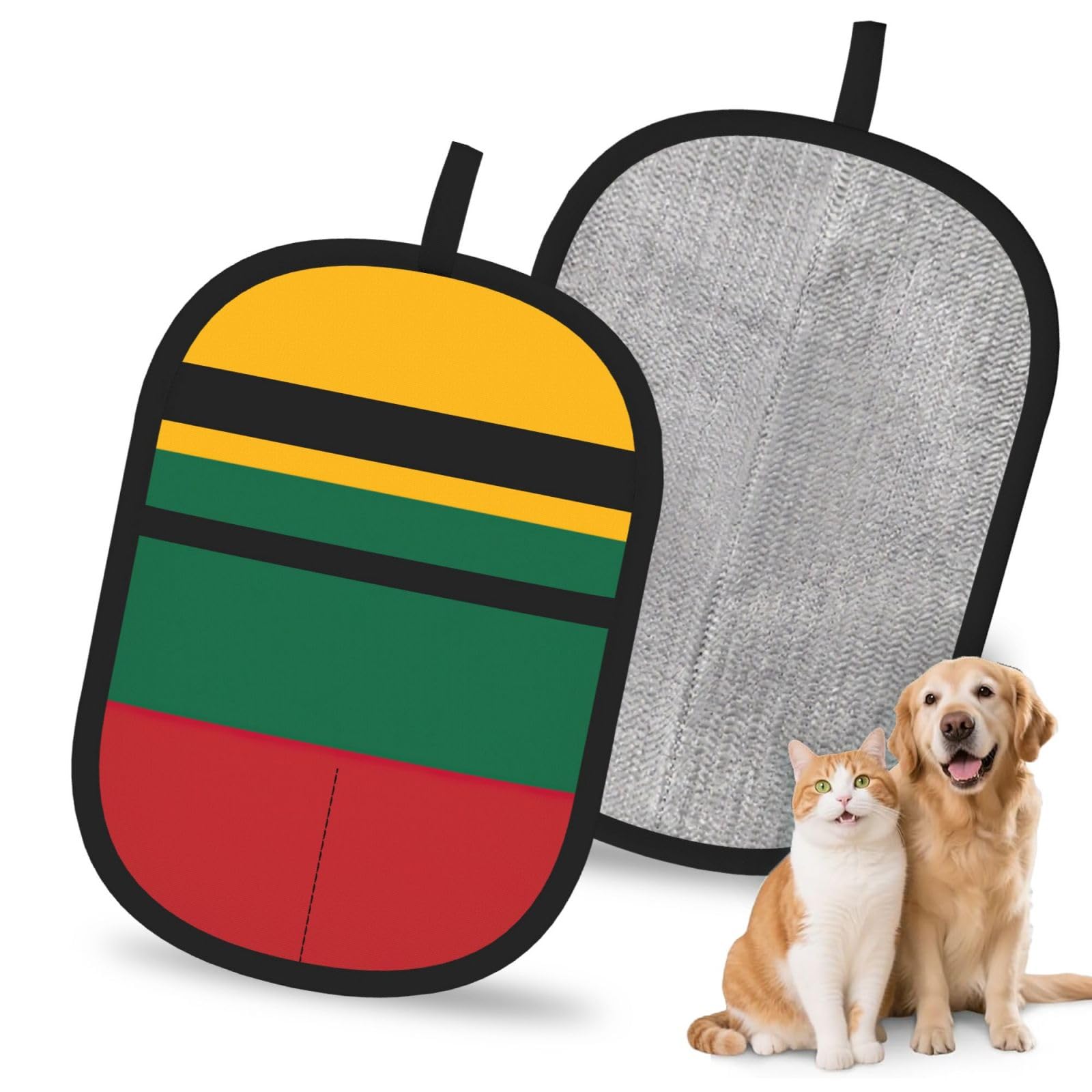 Flag Of Lithuania Print Pet Hair Remover Gloves Grooming Cleaning Accessory Reusable Deshedding Tool