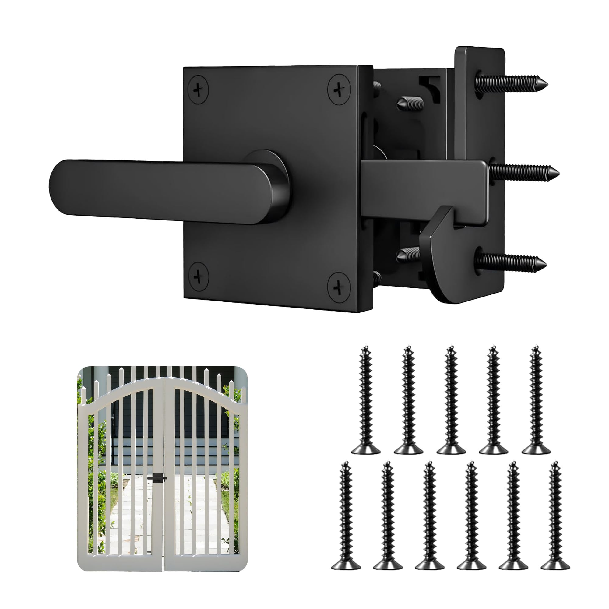 Double Side Gate Latch Black: YOZAIUUI Heavy Duty Aluminum Garden Gate Latch Self Locking Shed Door Latchs Double-Sided Handle for Outdoor Fence Wooden Gates Pool Gates Backyard Garden