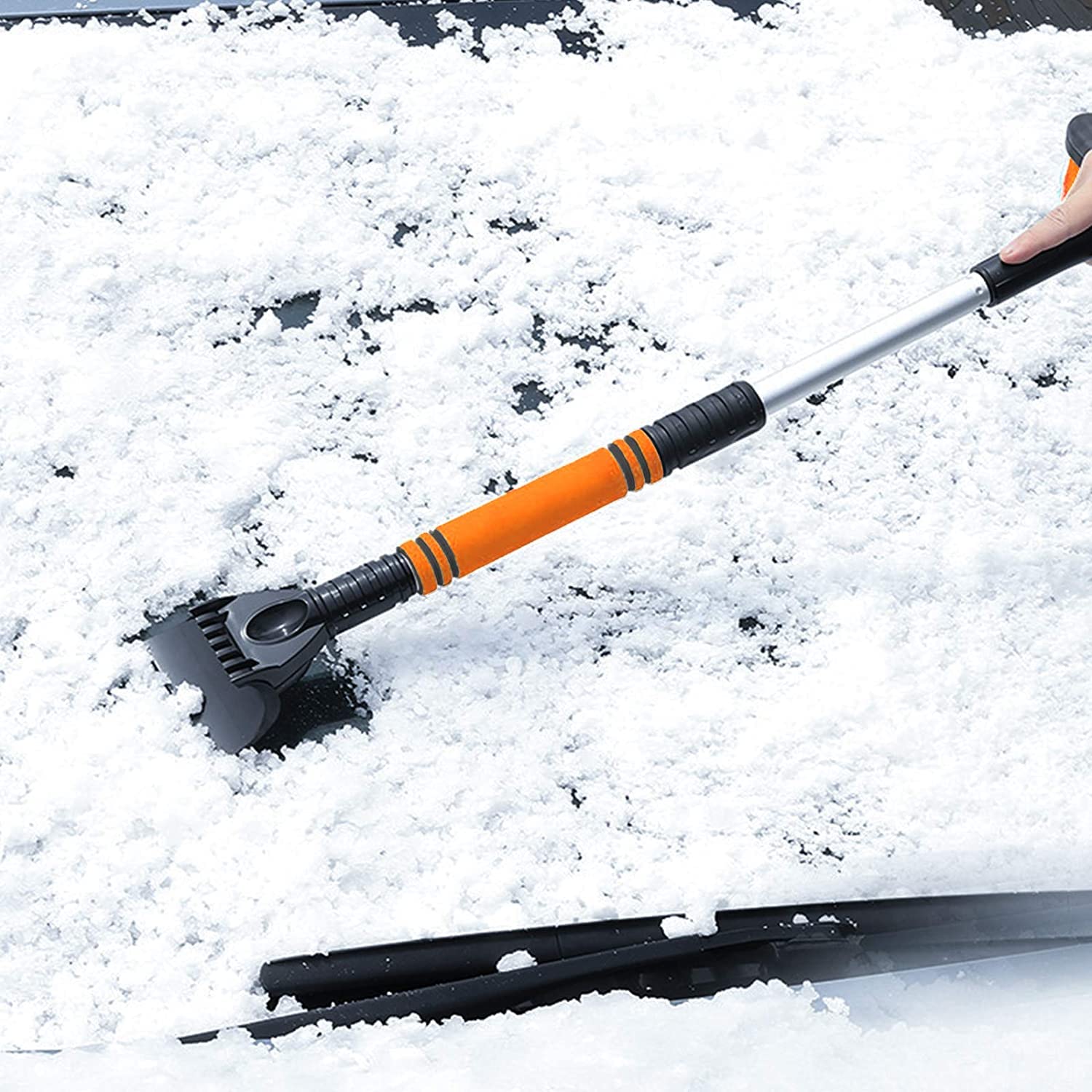 XMING Extracción del Cepillo de Nieve del Coche Extensible con el raspador de Hielo for el Parabrisas del automóvil y el Agarre de la Espuma de la Nieve Desmontable for el automóvil