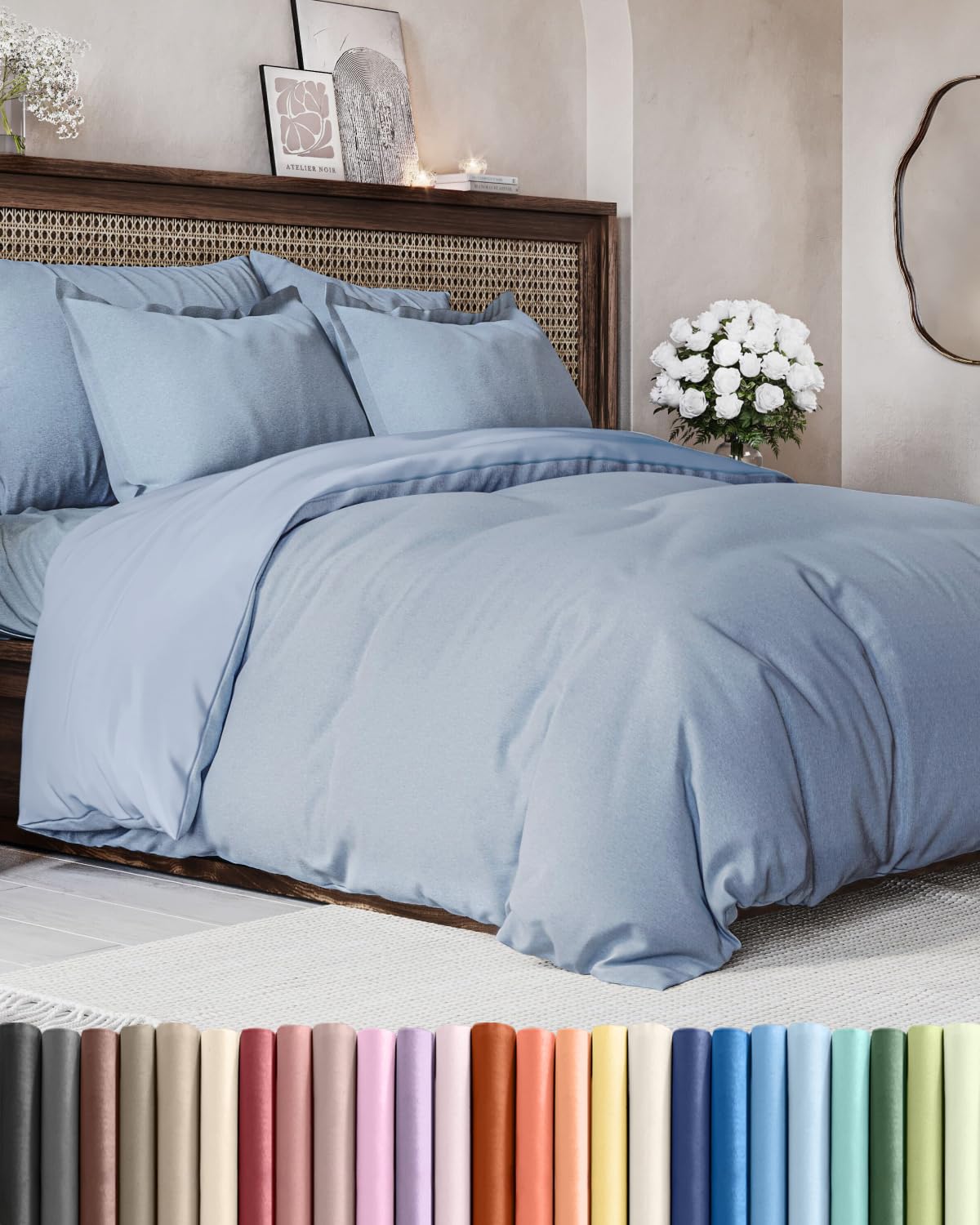 Duvet Cover Cal King - 3 Piece with Zipper Closure - Heathered Blue