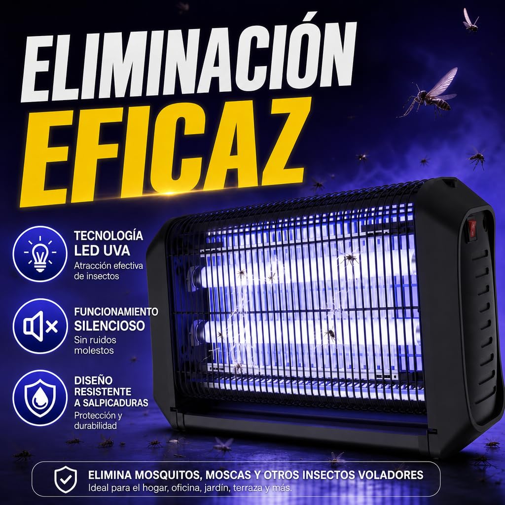 Sogo Lámpara Antimosquitos LED 4 W para hasta 60 m² - Mata Mosquitos Eléctrico Silencioso y Eficiente - Mata Insectos Eléctrico para Interior y Exterior Cubierto con Alta Seguridad