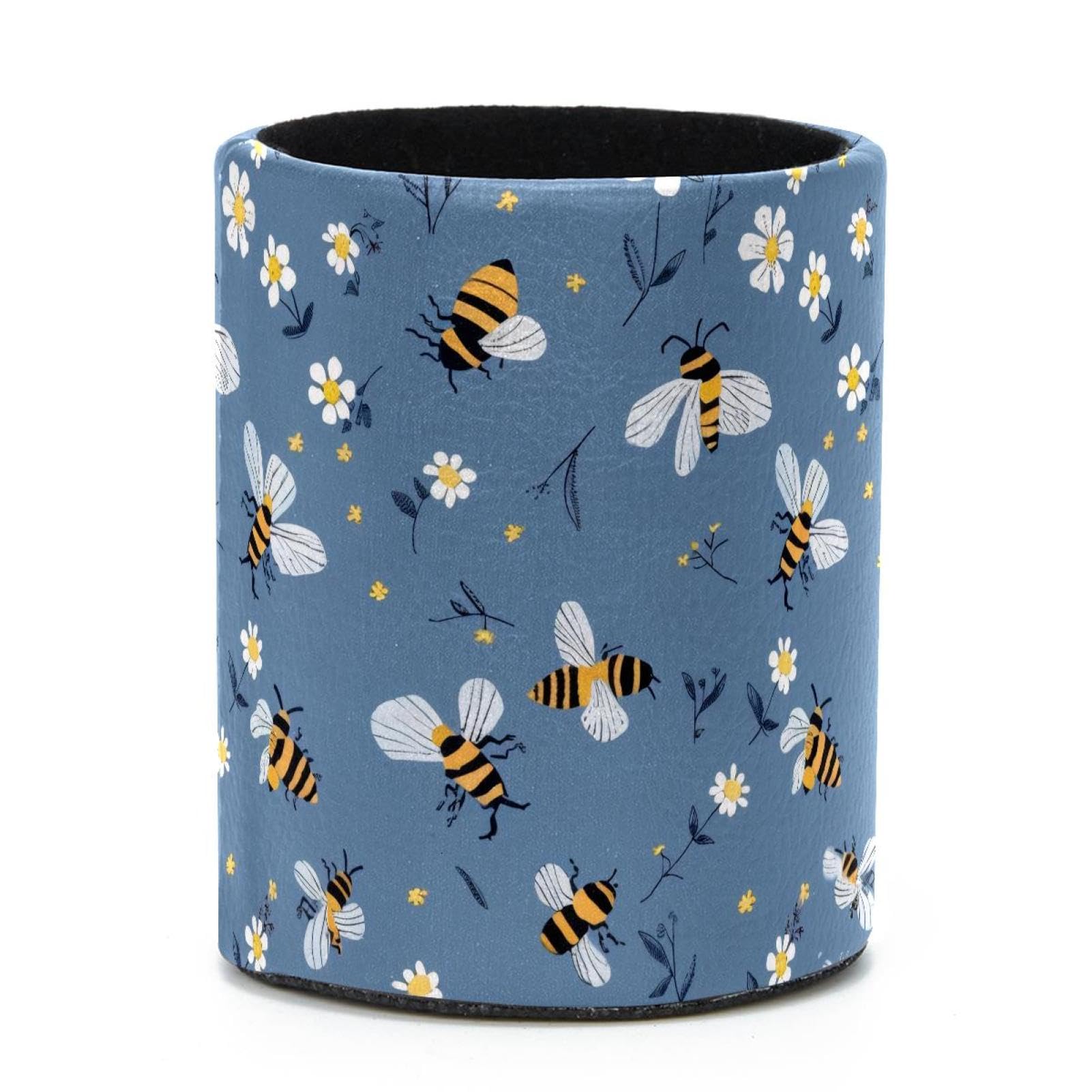 VAPOKF Round Pencil Holders for Desk, Bees Daisies Pen Holders Pen Pot Makeup Brushes Storage Desktop Stationery Supplies Organiser for Home Office