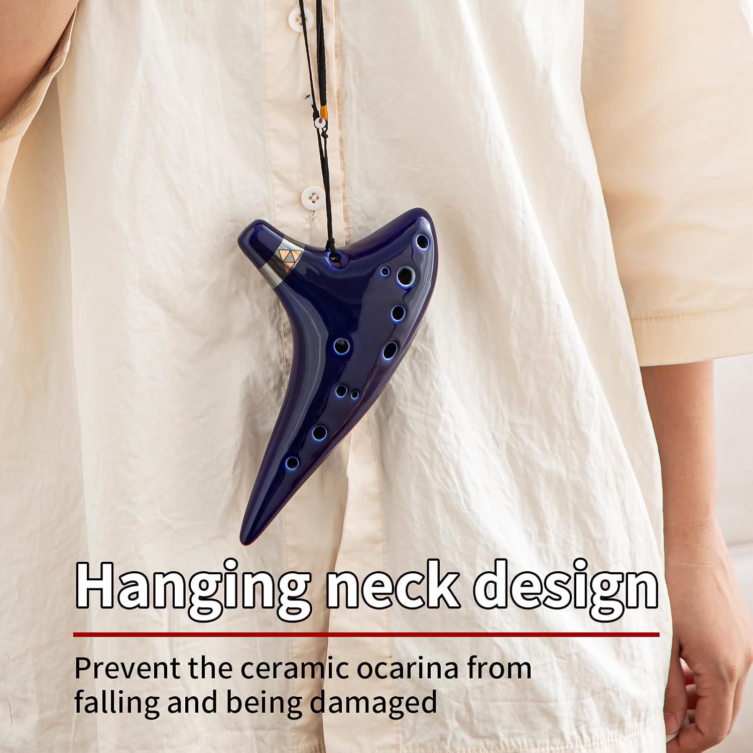 “Ocean Notes” 12 Hole Sweet Potato Ocarina Graceful Shape Pottery Ocarina in Alto C (Royal Blue)