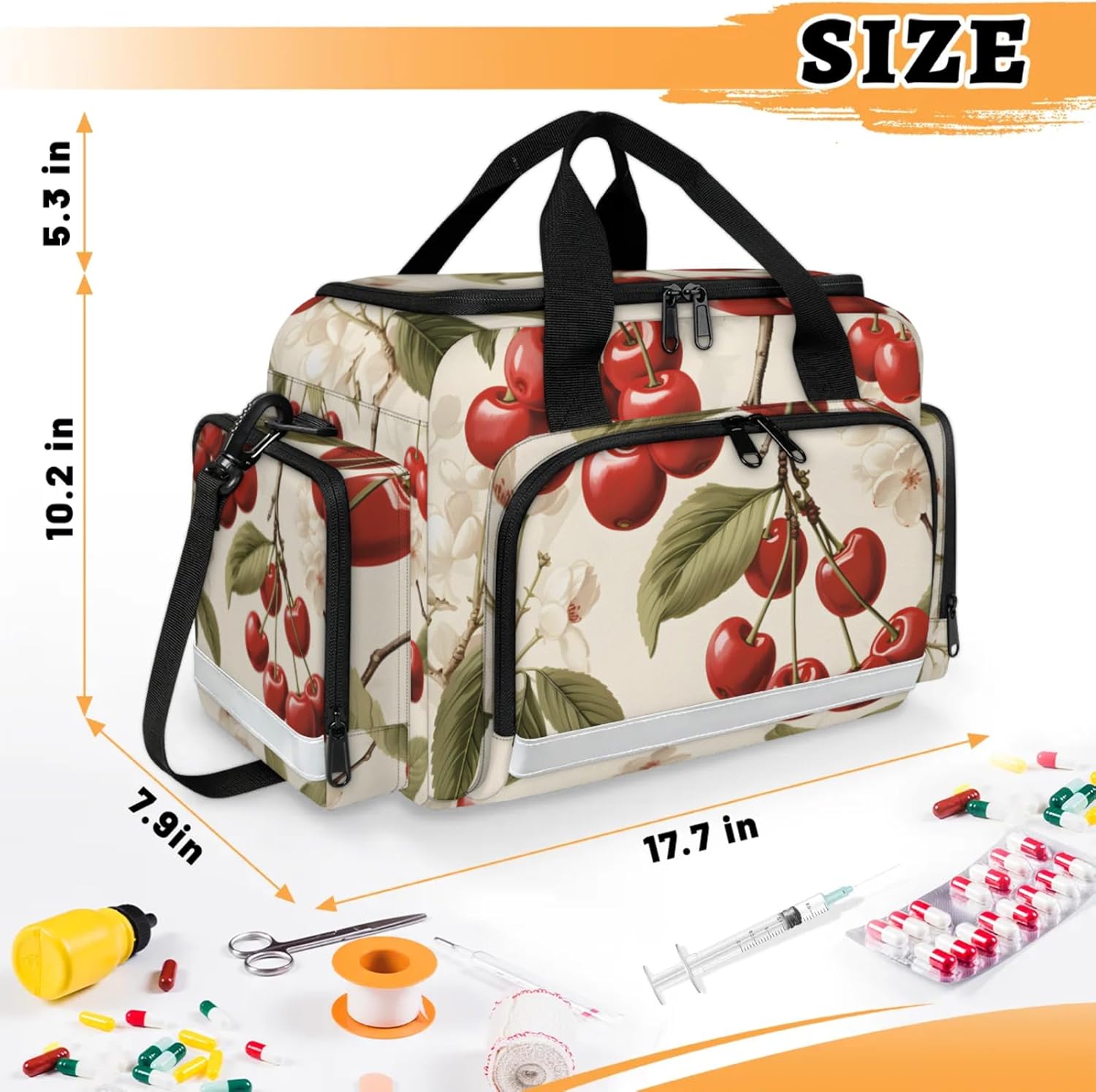 First Aid Bags Empty, Cherry Flowers Emergency Bag First Aid Kit Multiple Compartment Kit Carrier On Call Trauma Bag for Paramedics Emergency Medical Supplies Kit