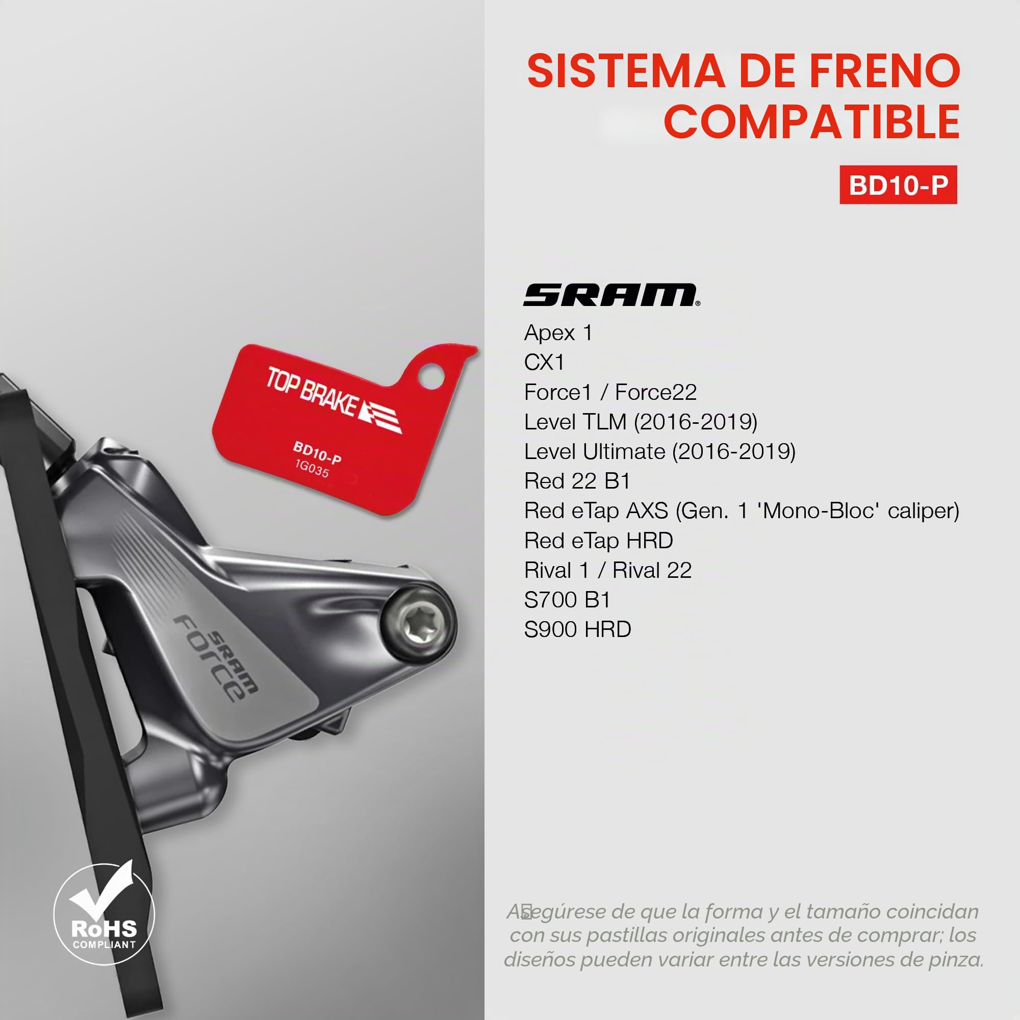 TOP BRAKE Pastillas de Freno de Disco compatibles con SRAM Level TLM/Ultimate, Red eTap HRD, Red eTap AXS (A1, 2017-2019) Red/Force/Rival 22(-2018) | MTB Road Gravel Cycling
