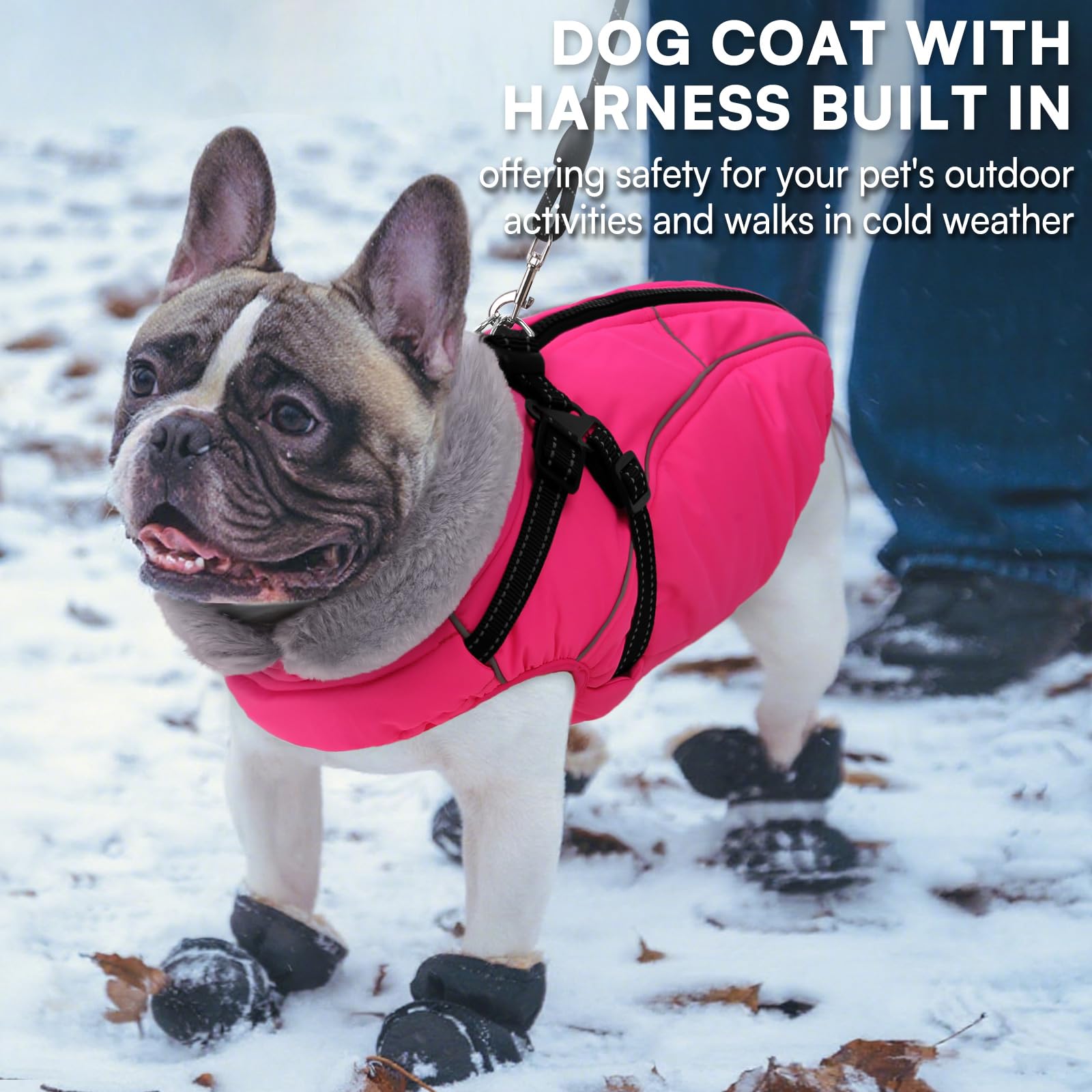 Queenmore Abrigo Perro Impermeable con Arnés | Abrigo Invernal con Forro Polar para Perros Grandes | para Clima Extremo Razas Gigantes(Rosa, 3XL)