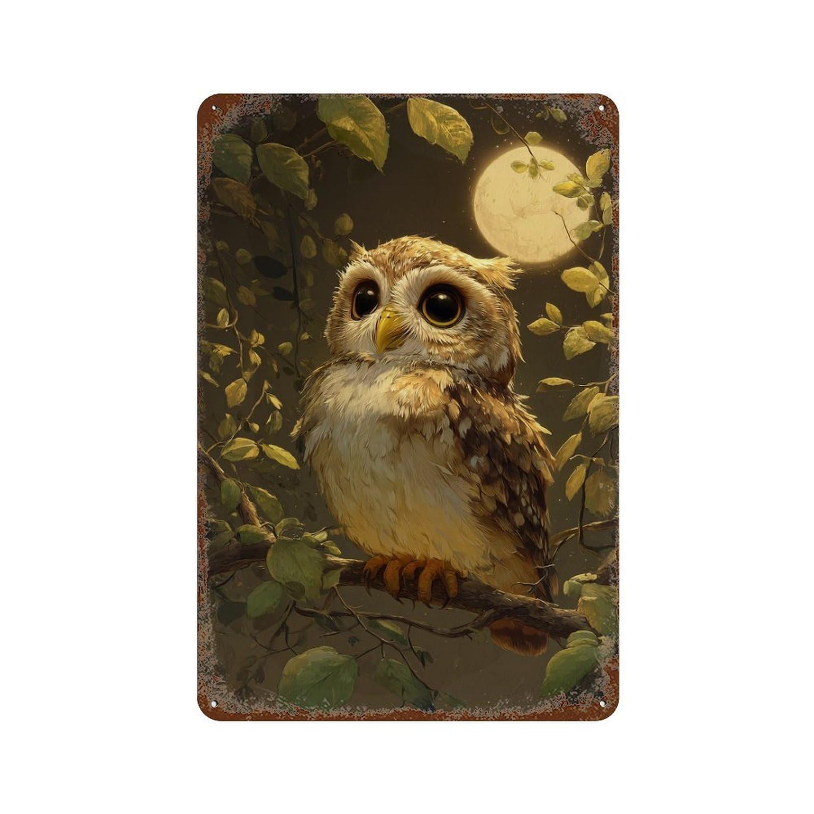 Moonlit Forest Owl-1 Rust Effect Tin Sign 11.8"x7.9", Rustic Home Decor for Garage, Bar And Workshop Decor