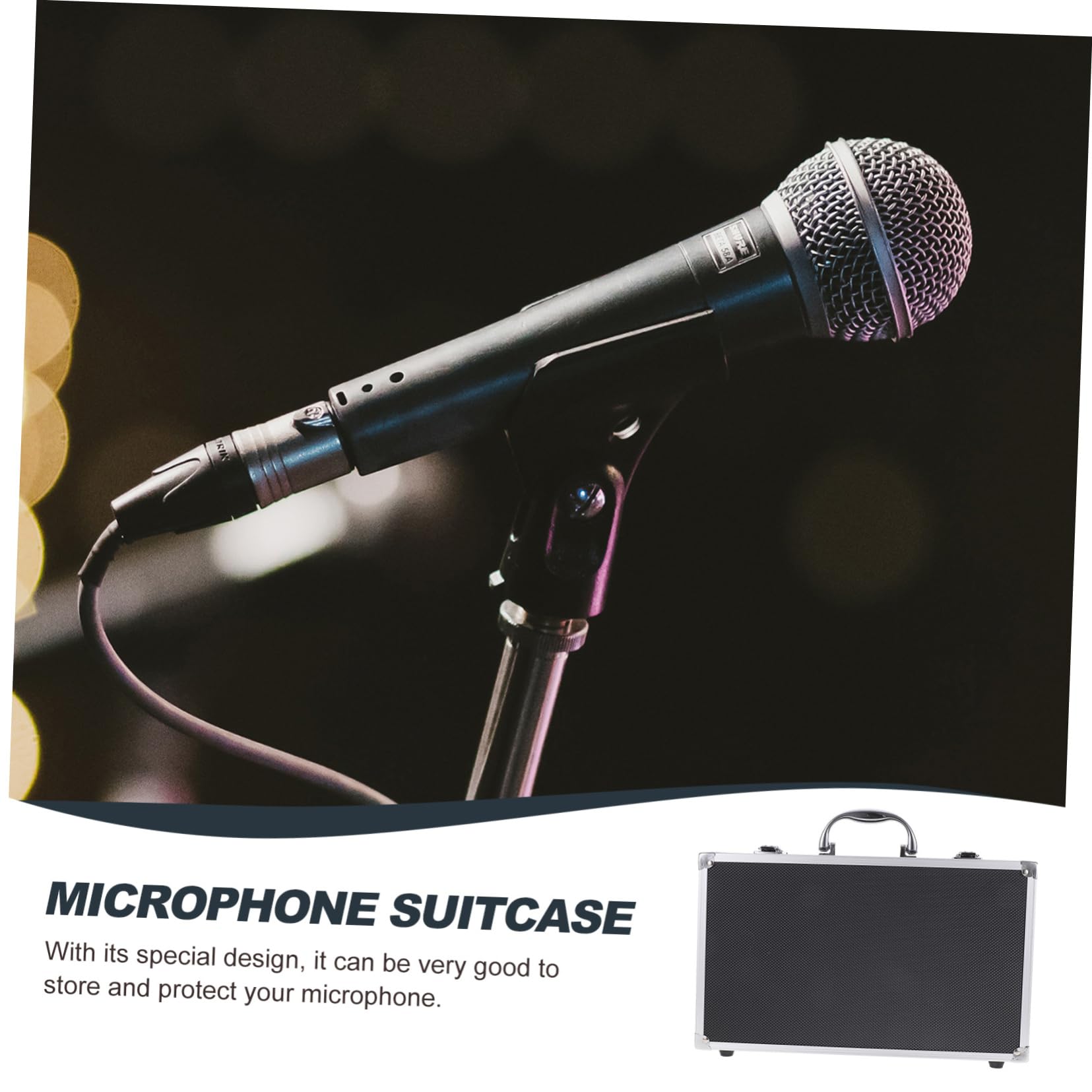 SOIMISS Valigetta Porta Microfoni in Alluminio per 2 Pezzi, Nera | Struttura Multi-scomparto, Interno in Spugna, per Sala Karaoke e Registrazione