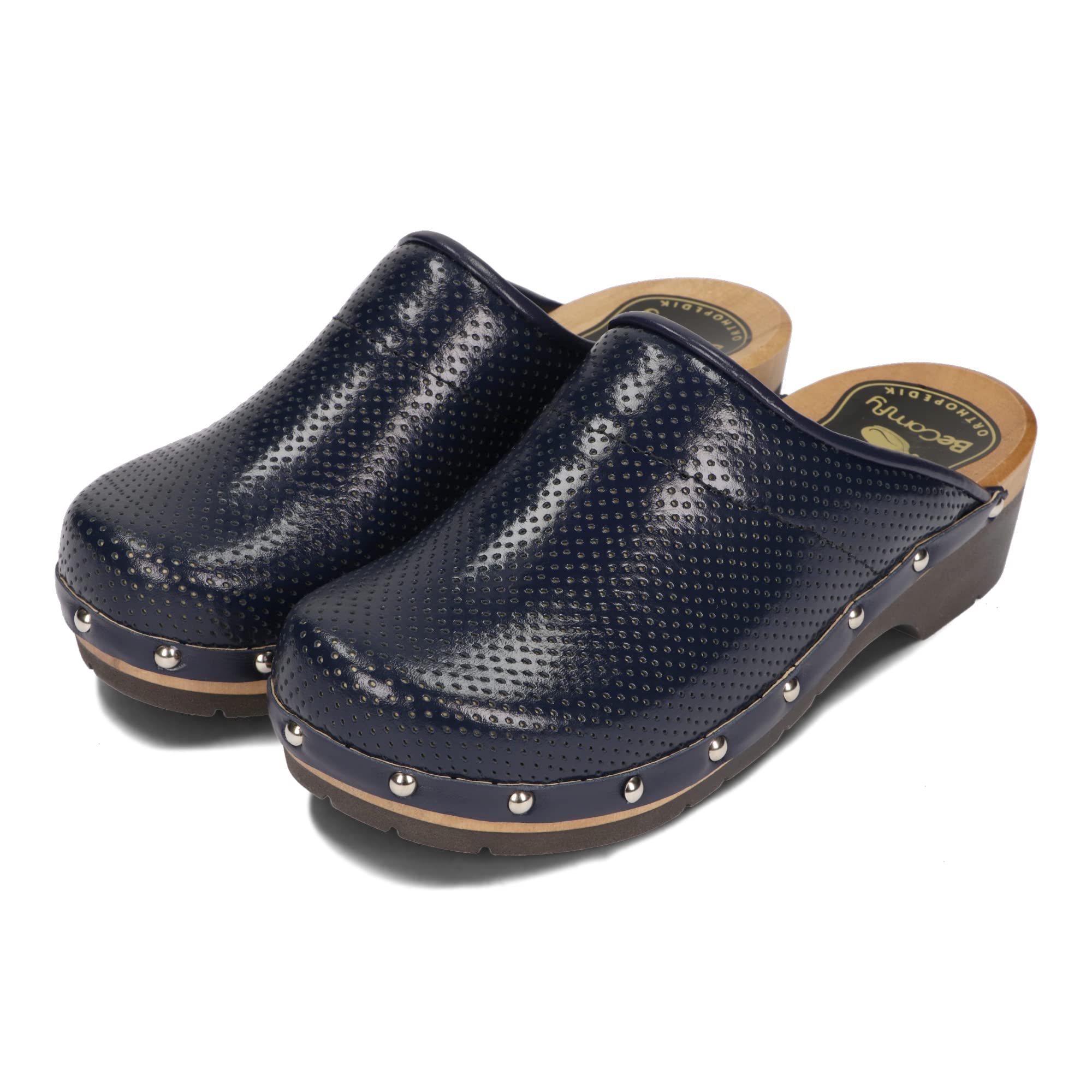 BeComfy Zoccoli da Donna in Pelle con Suola in Legno 35 36 37 38 39 40 41 EU