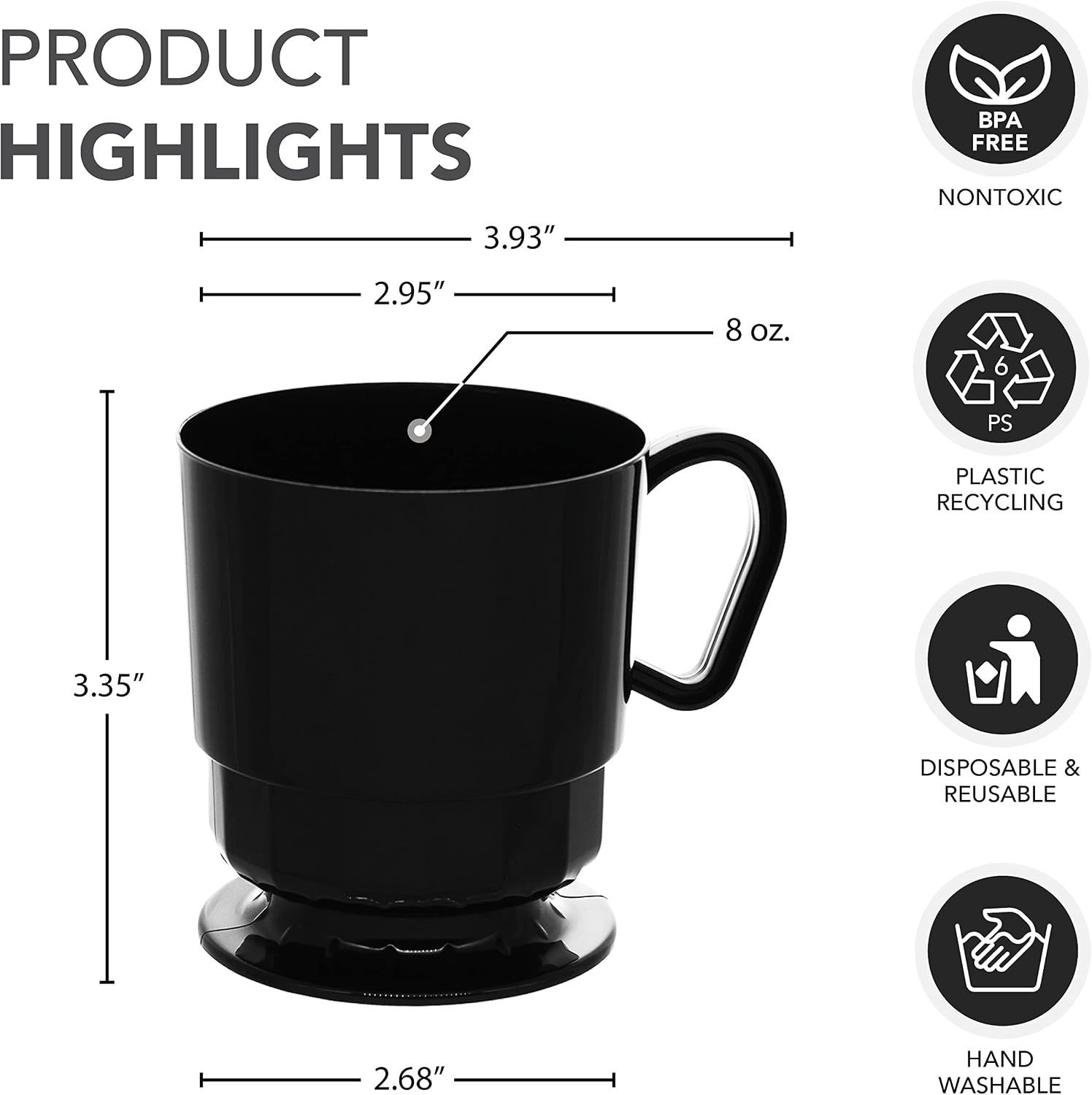Party Essentials 8-Ounce Hard Plastic Coffee Cups, 10-Count, Black