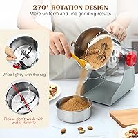 Vista 3 de 800G Electric Grain Grinder Mill, 2000W Swing-Type 304 Dry Cereals Pulverizer Makes Dry Goods, Spices, Coffee, Pepper, Etc., Commercial 110V