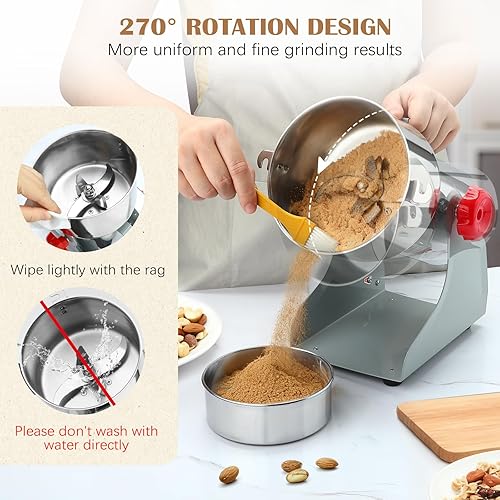 Miniatura 3 de 800G Electric Grain Grinder Mill, 2000W Swing-Type 304 Dry Cereals Pulverizer Makes Dry Goods, Spices, Coffee, Pepper, Etc., Commercial 110V
