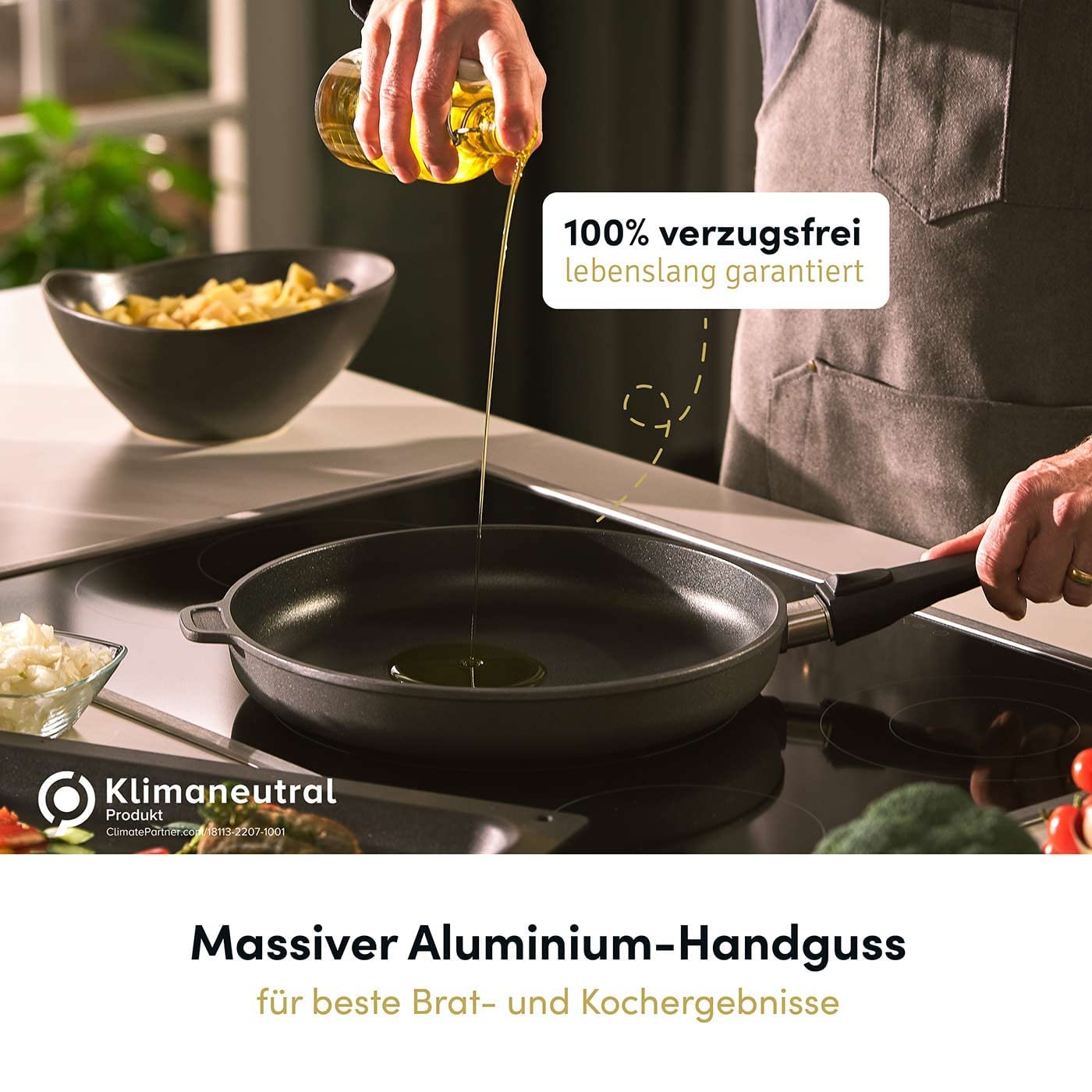 Hoffmann Schmorpfanne 32 cm hoher Rand Induktion I Made in Germany I Schmortopf Induktionsgeeignet Antihaft Beschichtet I Bräter Schmorkasserolle Kasserolle I Tiefe Aluguß Pfanne backofengeeignet