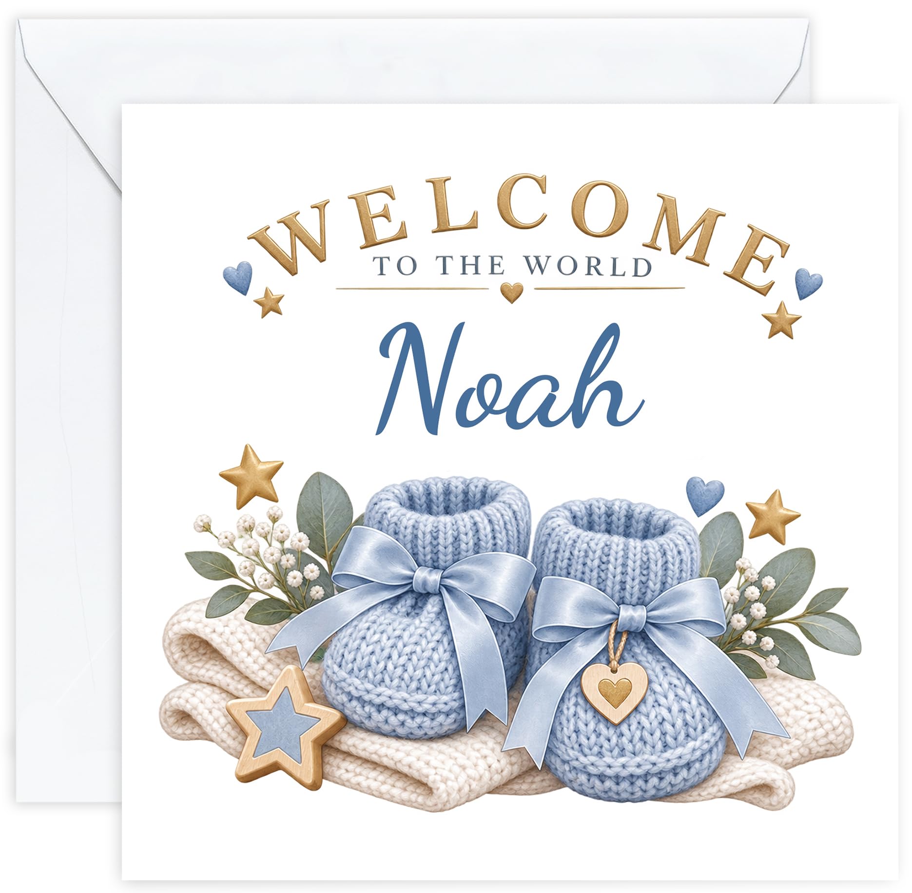 Personalised New Baby Boy Card with Name | Newborn Baby Boy Card | Congratulations on Your New Baby Card | Welcome to the World Card | Son Grandson Nephew Godson (Design 08)