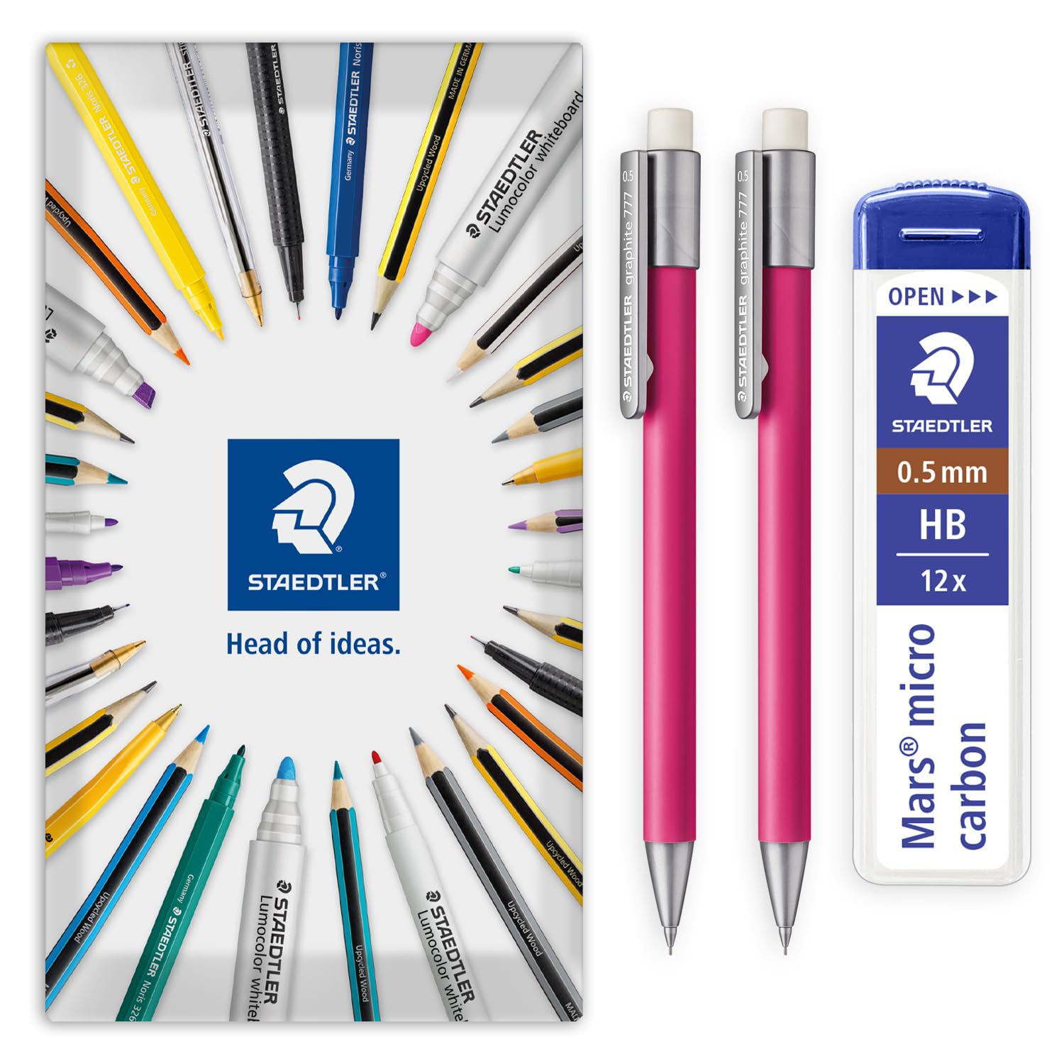 STAEDTLER 2x Magenta Graphite 777 Mechanical Pencils & 0.5mm HB Leads โ image 1