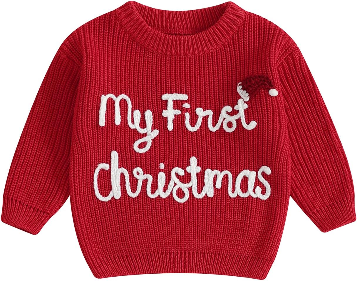 My First Christmas Baby Boy Girl Sweater Embroidery Long Sleeve Knit Sweater Pullover Top Winter Christmas Clothes My First Christmas Baby Boy Girl Sweater Embroidery Long Sleeve Knit Sweater Pullover Top Winter Christmas Clothes